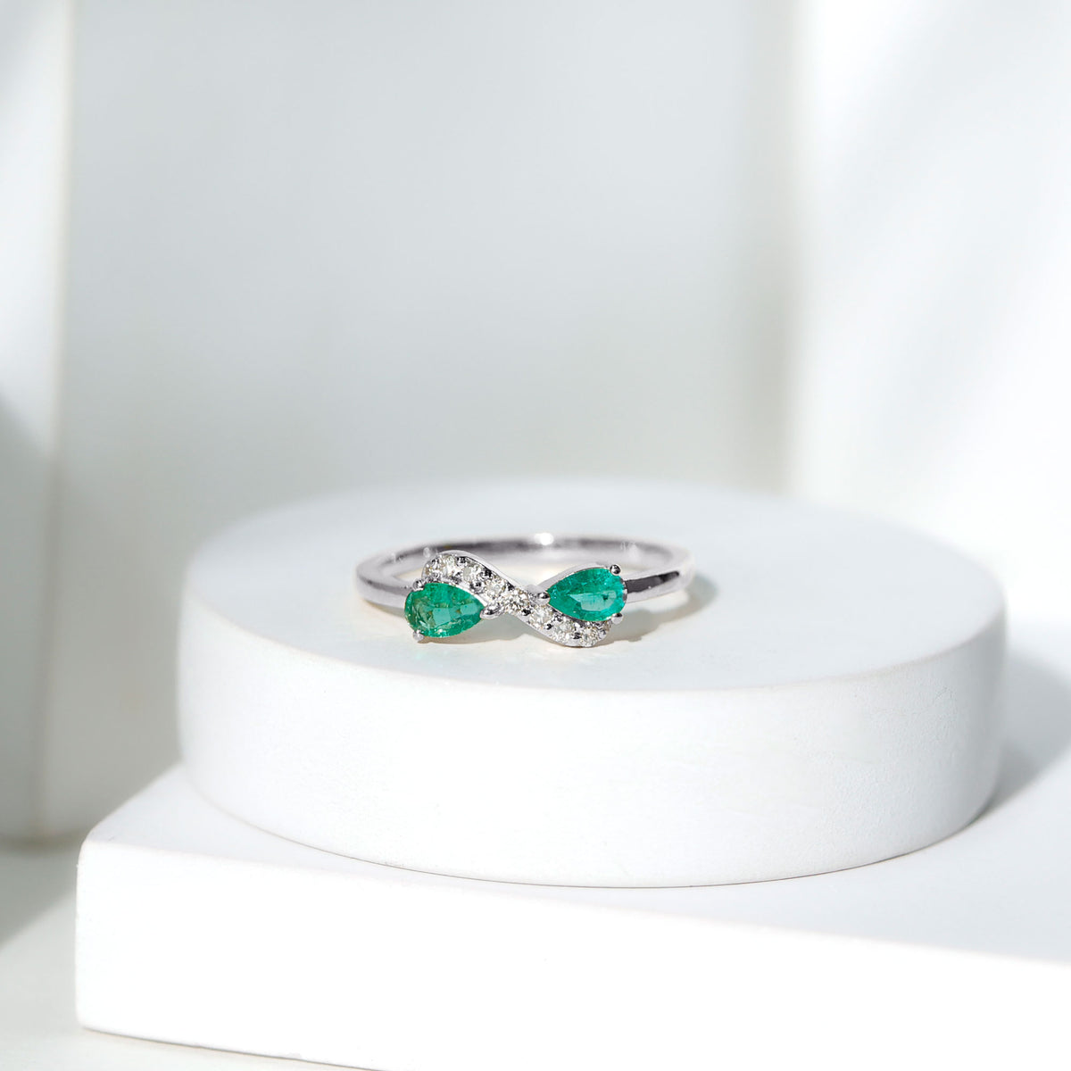 Natural Pear Emerald and Diamond Infinity Promise Ring AAA - Rosec Jewels