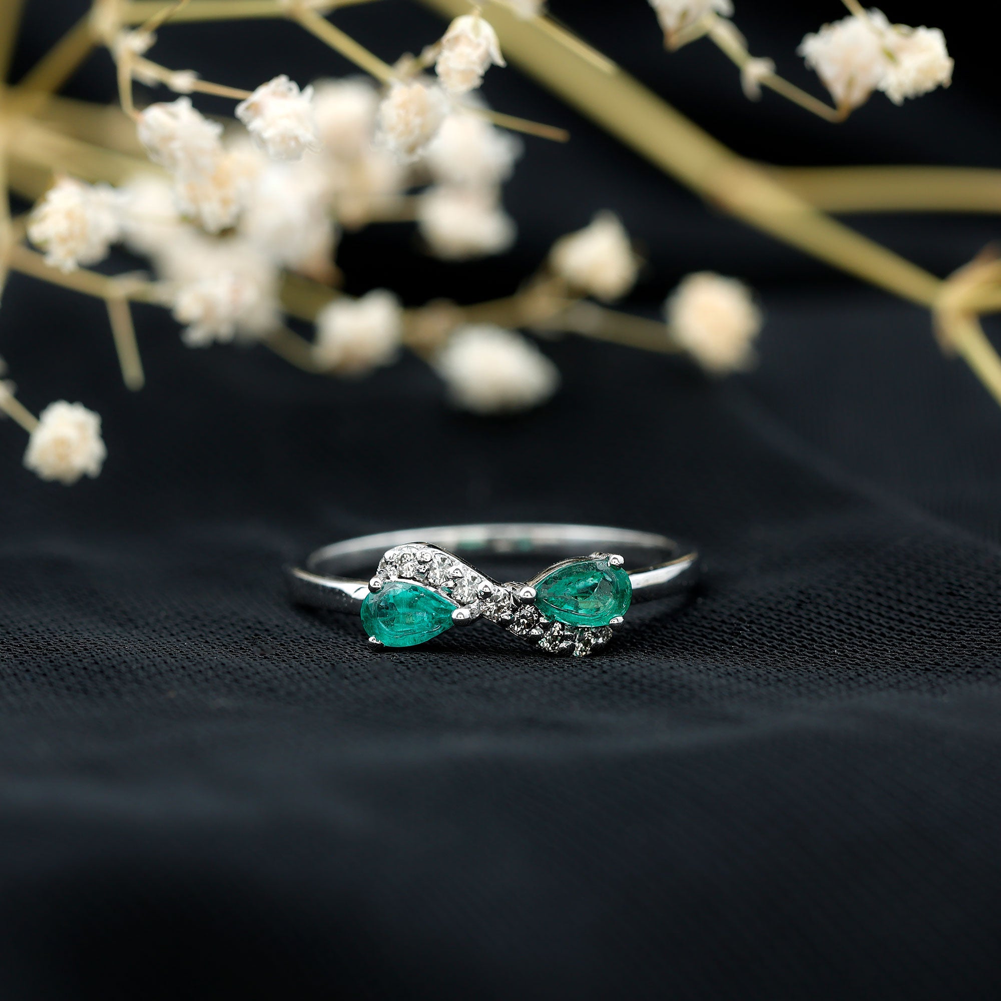 Rosec Jewels-Natural Pear Emerald and Diamond Infinity Promise Ring