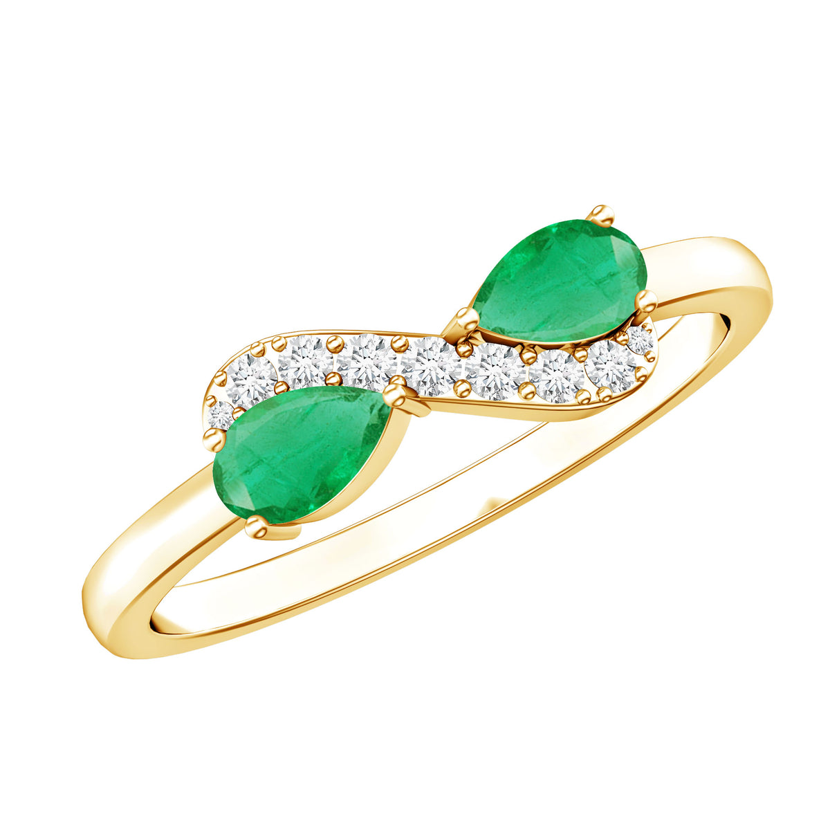 Natural Pear Emerald and Diamond Infinity Promise Ring AAA - Rosec Jewels