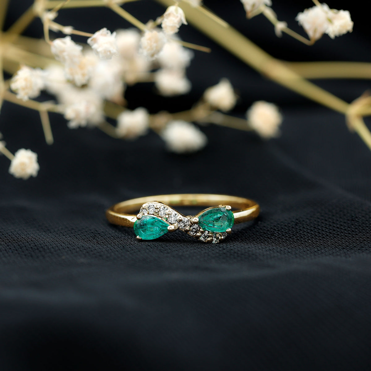 Natural Pear Emerald and Diamond Infinity Promise Ring AAA - Rosec Jewels