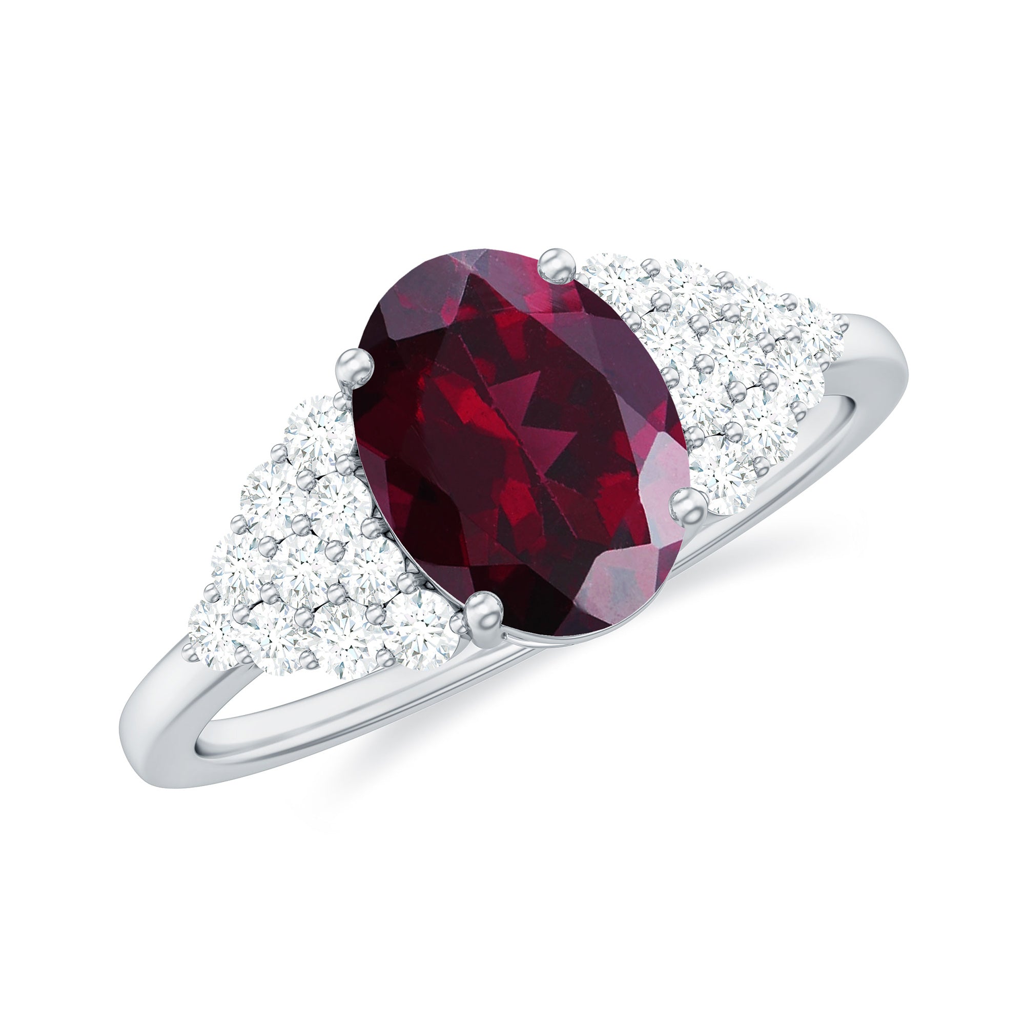 Oval Cut Rhodolite Solitaire Engagement Ring with Diamond