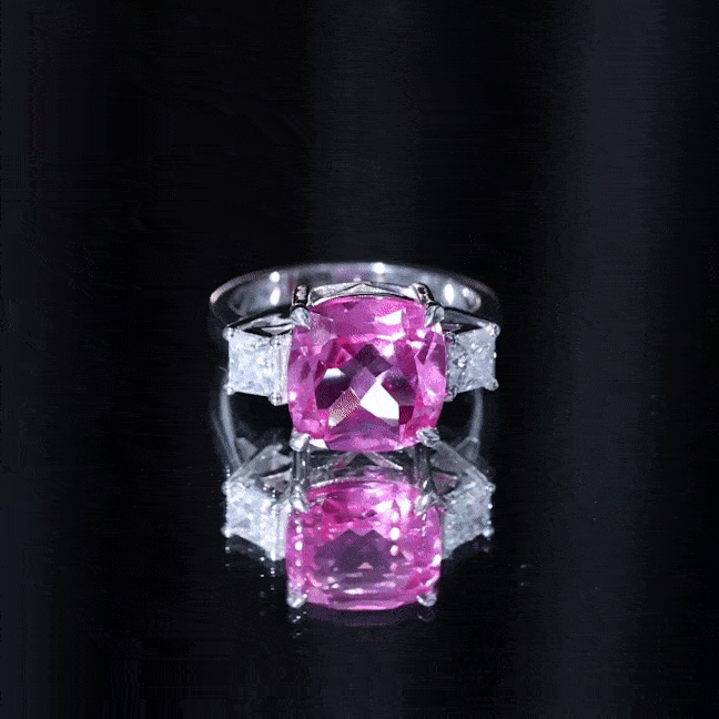 Lab Created Pink Sapphire Statement Engagement Ring with Moissanite AAAA - Rosec Jewels