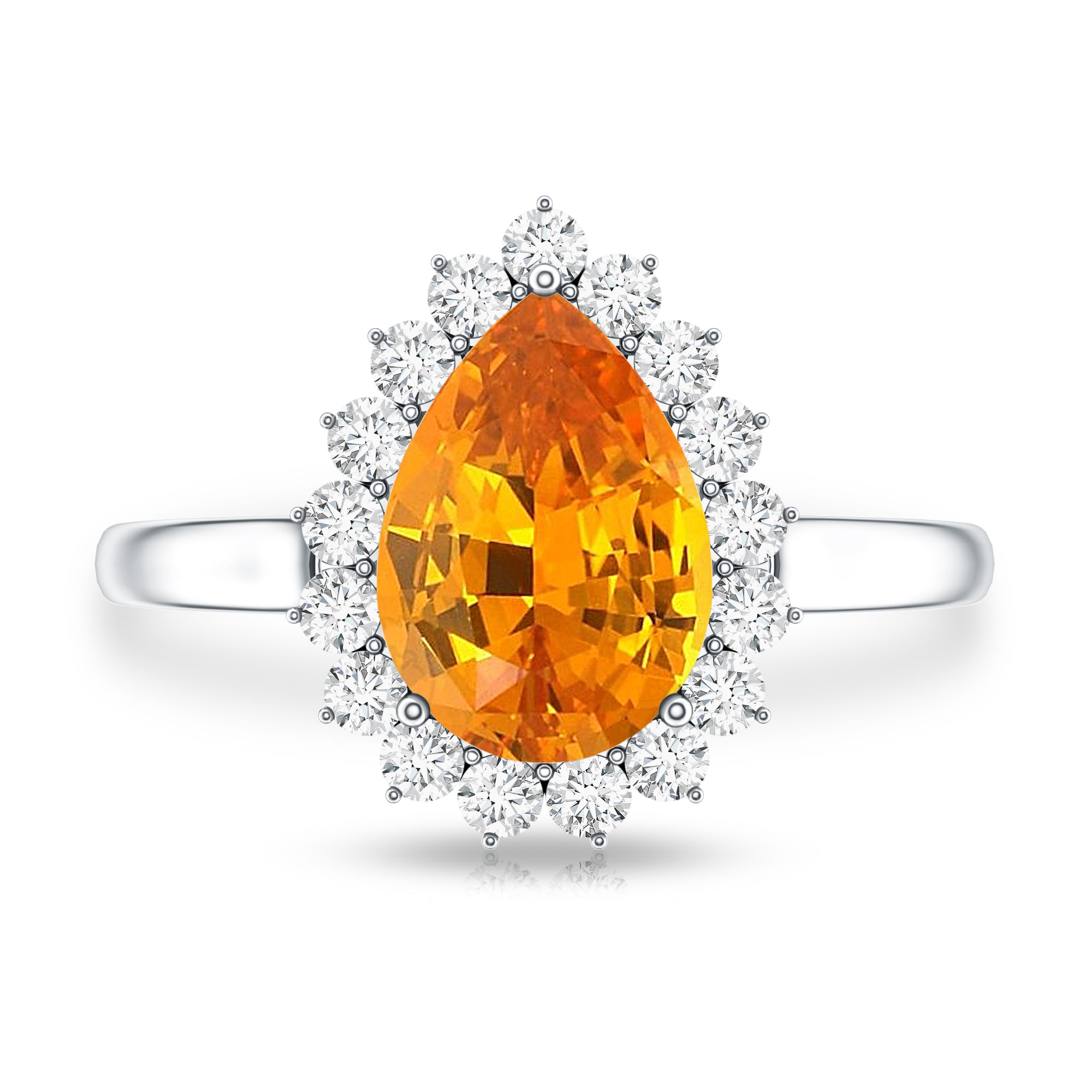 2.5 Carat Lab Grown Orange Sapphire Teardrop Engagement Ring with Diamond Halo AAAA - Rosec Jewels