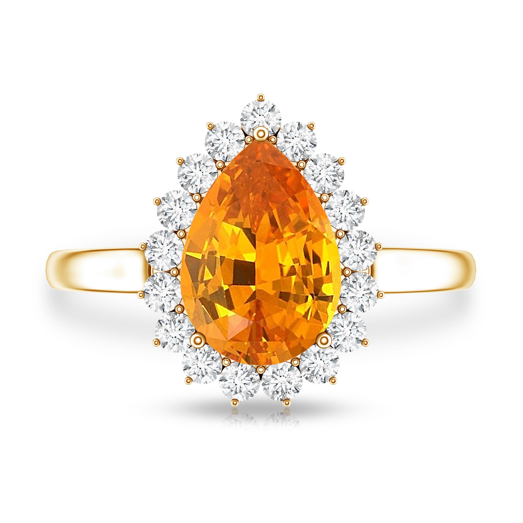2.5 Carat Lab Grown Orange Sapphire Teardrop Engagement Ring with Diamond Halo AAAA - Rosec Jewels