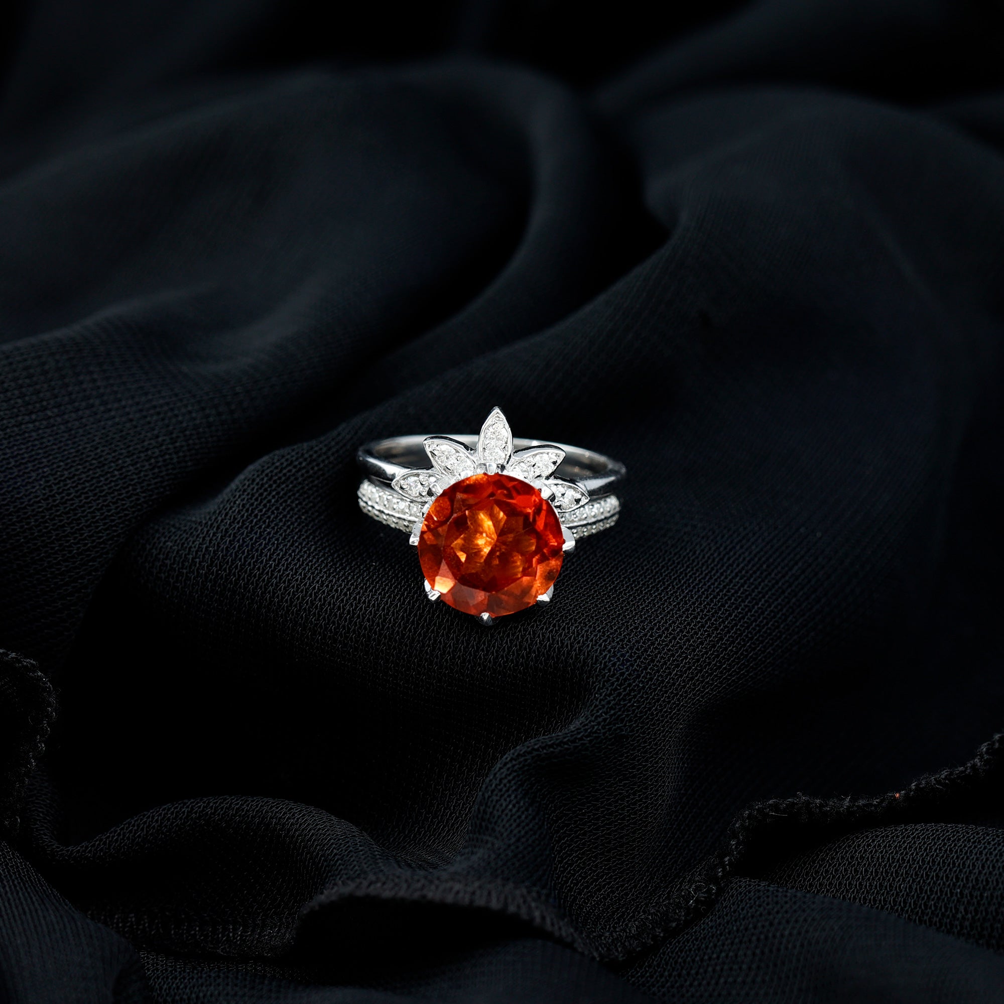 Nature Inspired 4.5 Carat Lab Grown Orange Sapphire Engagement Ring with Enhancer AAAA - Rosec Jewels