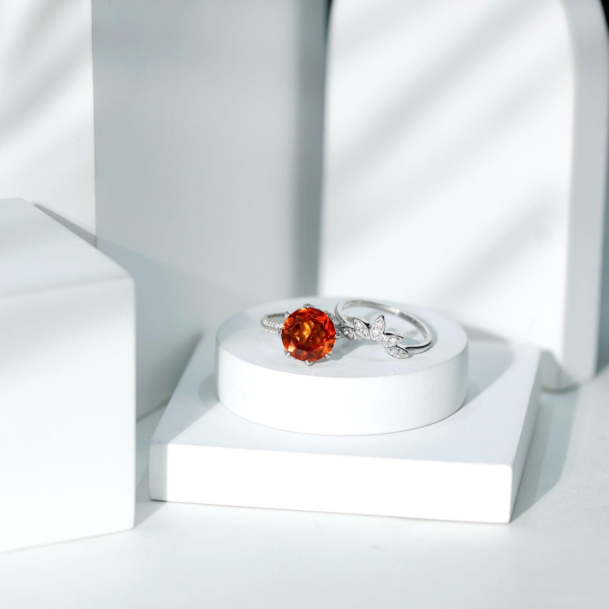 Nature Inspired 4.5 Carat Lab Grown Orange Sapphire Engagement Ring with Enhancer AAAA - Rosec Jewels