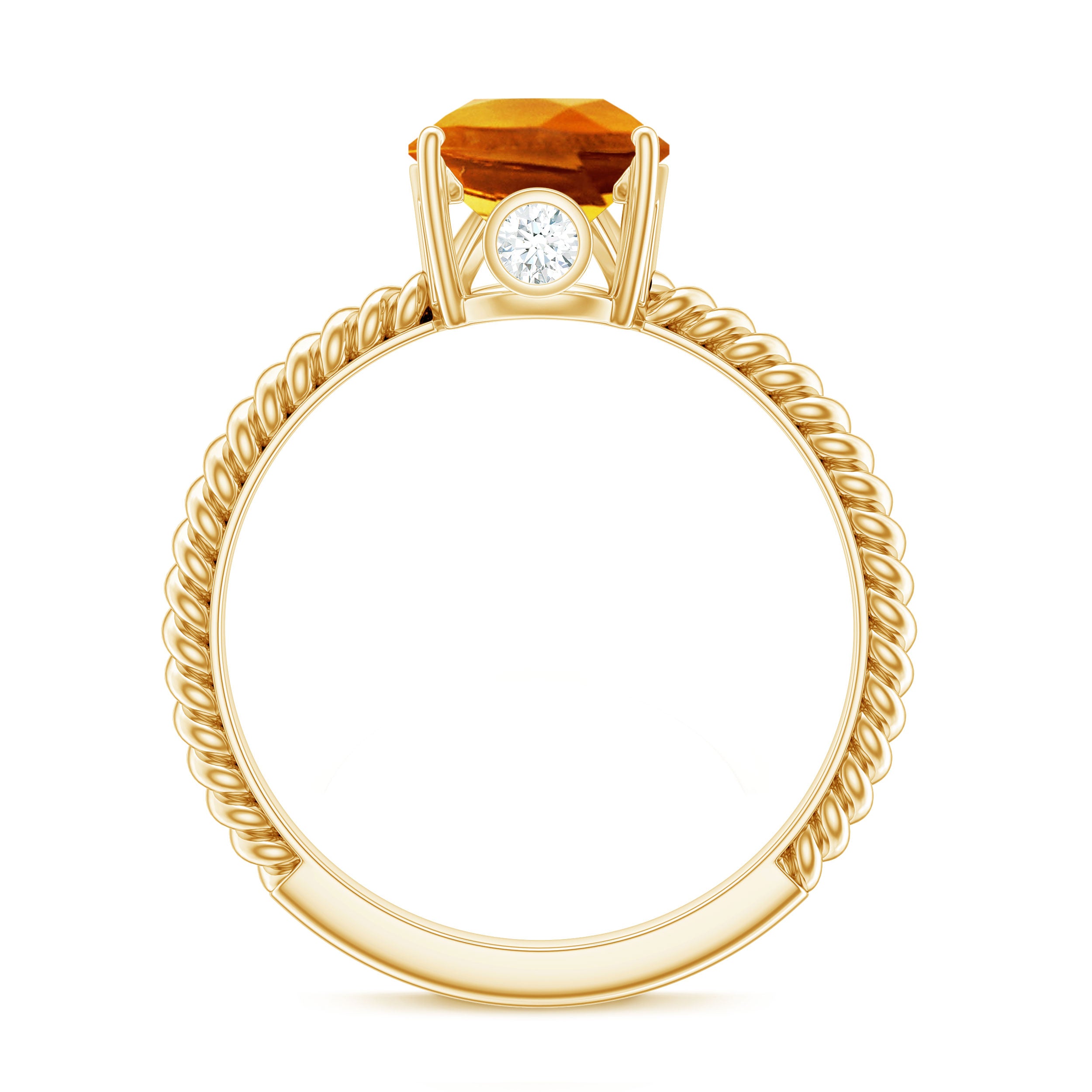 2.5 Carat Lab Grown Orange Sapphire Pear Shaped Engagement Ring with Twisted Rope AAAA - Rosec Jewels