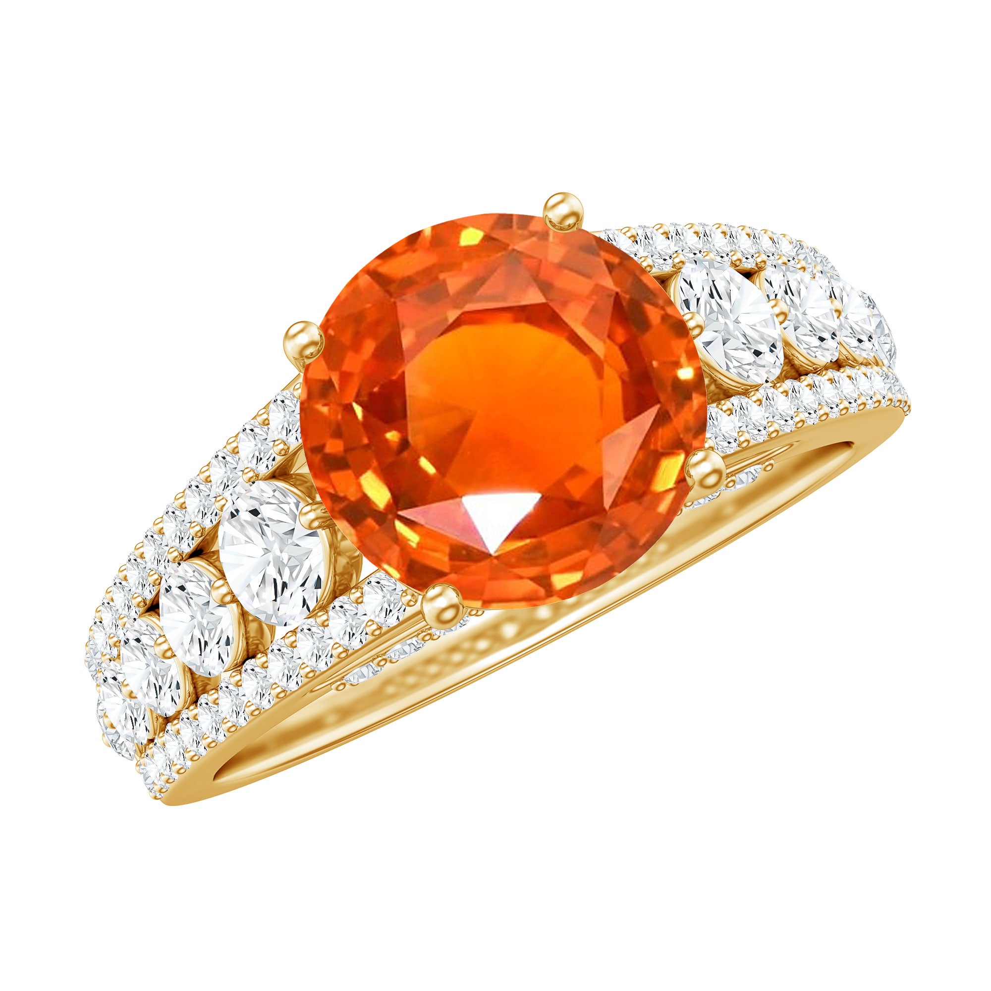 2.25 Carat Lab Grown Orange Sapphire Solitaire Engagement Ring with Side Stones AAAA - Rosec Jewels