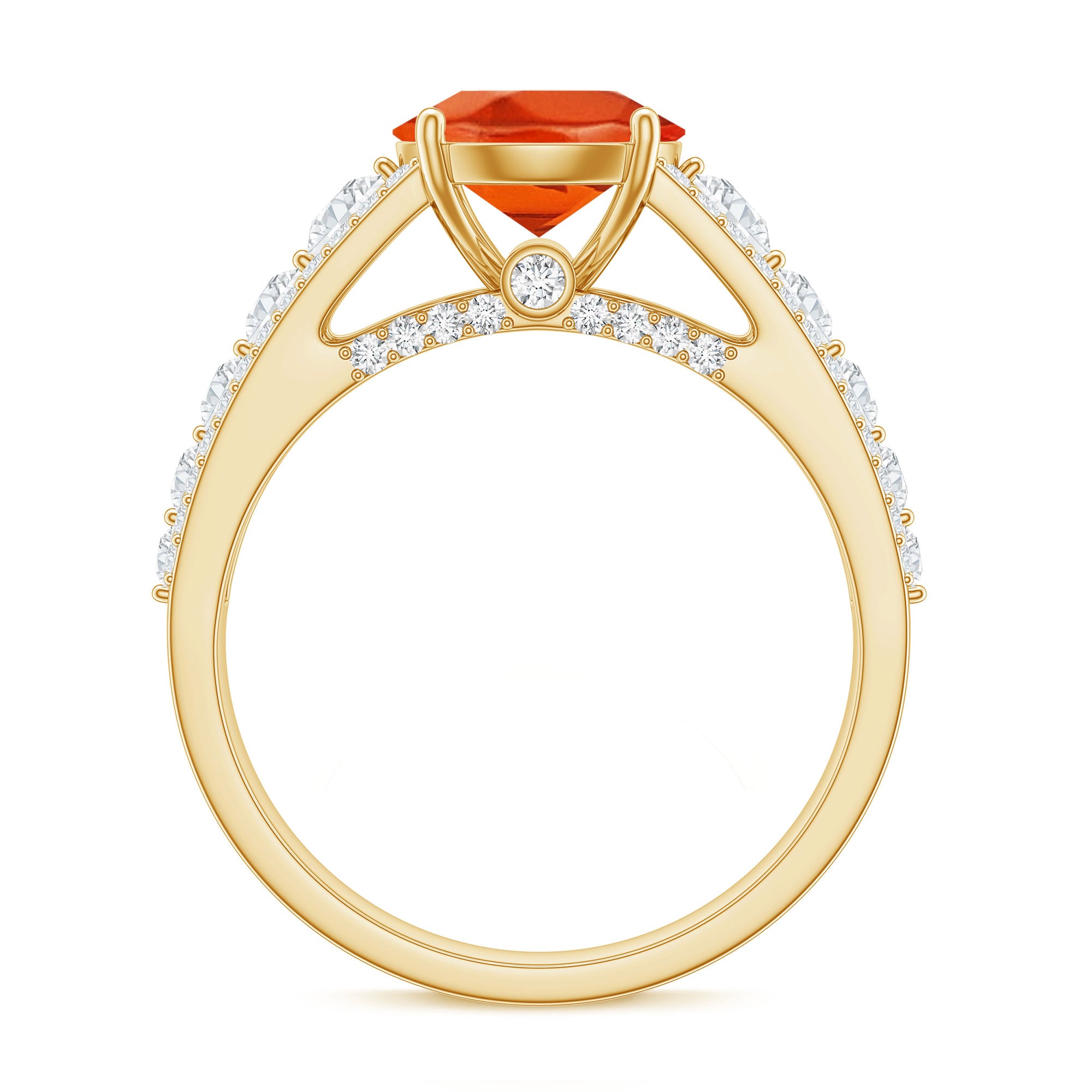 2.25 Carat Lab Grown Orange Sapphire Solitaire Engagement Ring with Side Stones AAAA - Rosec Jewels
