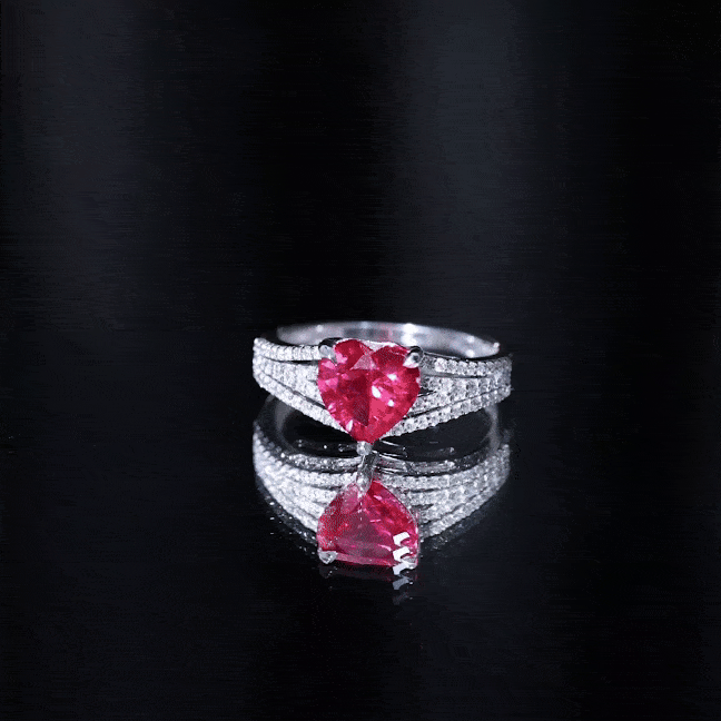 Heart Shape Created Ruby Engagement Ring with Diamond AAAA - Rosec Jewels