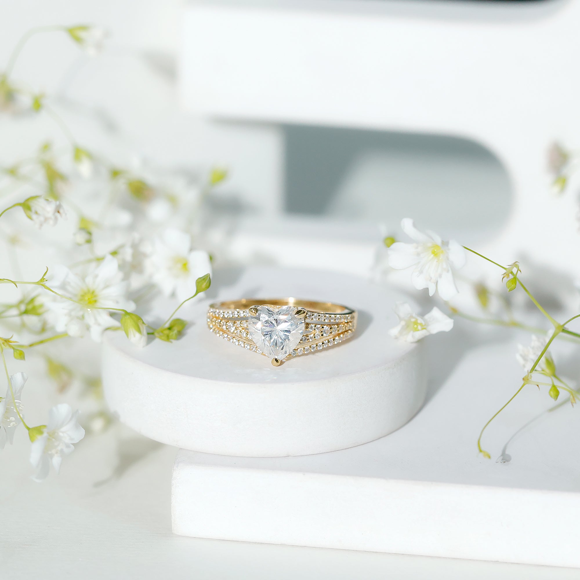 Certified Cubic Zirconia Heart Engagement Ring AAAA - Rosec Jewels