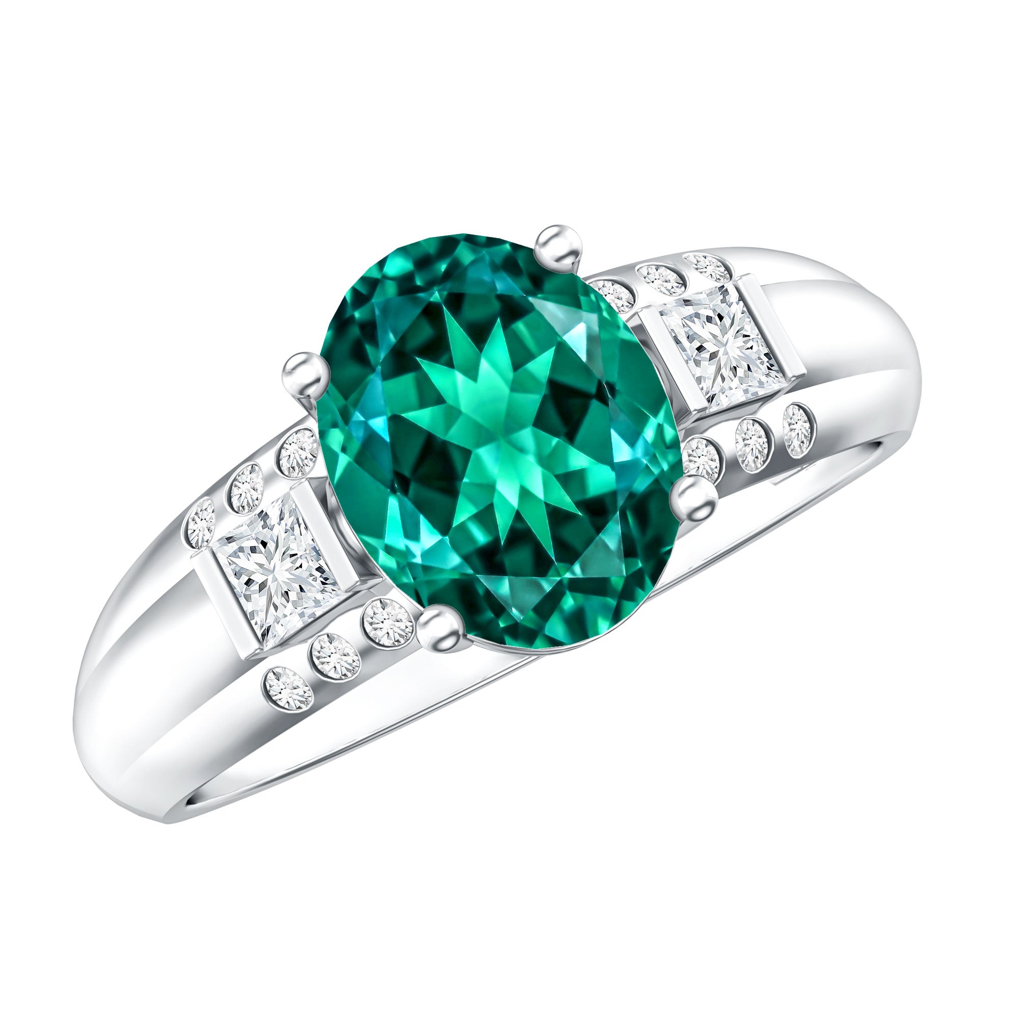 3 Carat Lab Grown Emerald Oval Engagement Ring with Diamond AAAA - Rosec Jewels