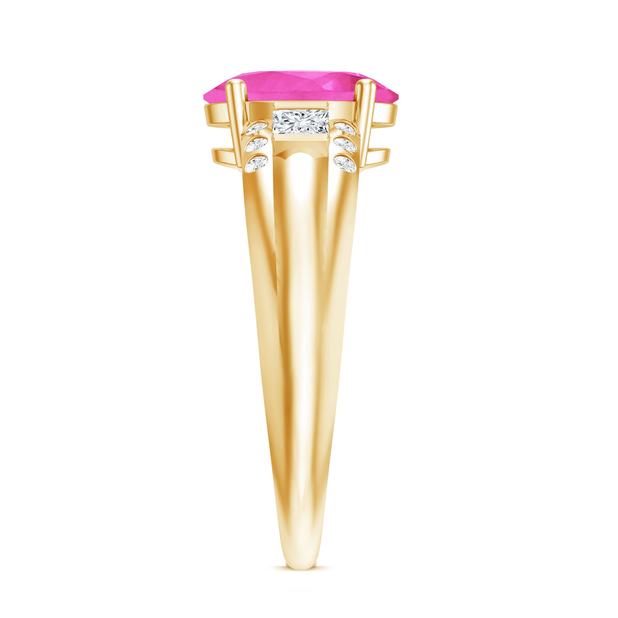 Lab Grown Pink Sapphire Oval Solitaire Engagement Ring with Diamond AAAA - Rosec Jewels