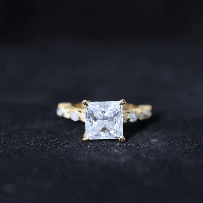 Certified Princess Cut Moissanite Engagement Ring with Side Stones D-VS1 - Rosec Jewels