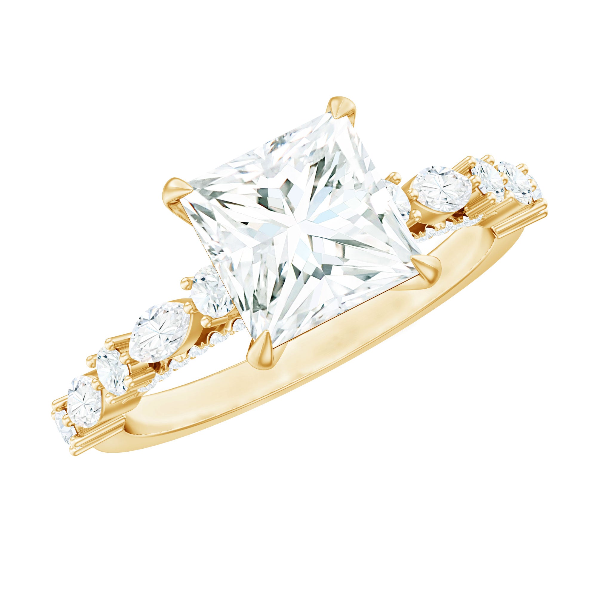 Certified Princess Cut Moissanite Engagement Ring with Side Stones D-VS1 - Rosec Jewels