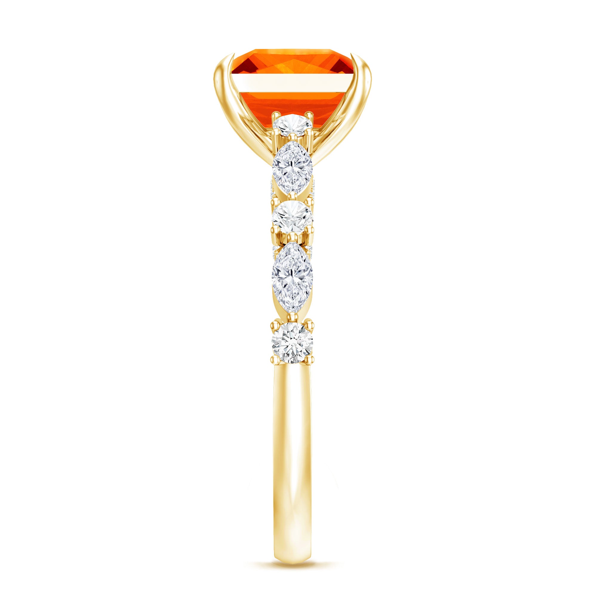 2.75 Carat Lab Grown Orange Sapphire Princess Cut Engagement Ring with Side Stones AAAA - Rosec Jewels