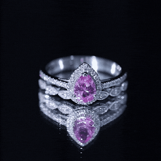 Lab Grown Pink Sapphire Pear Shaped Engagement Ring Set AAAA - Rosec Jewels