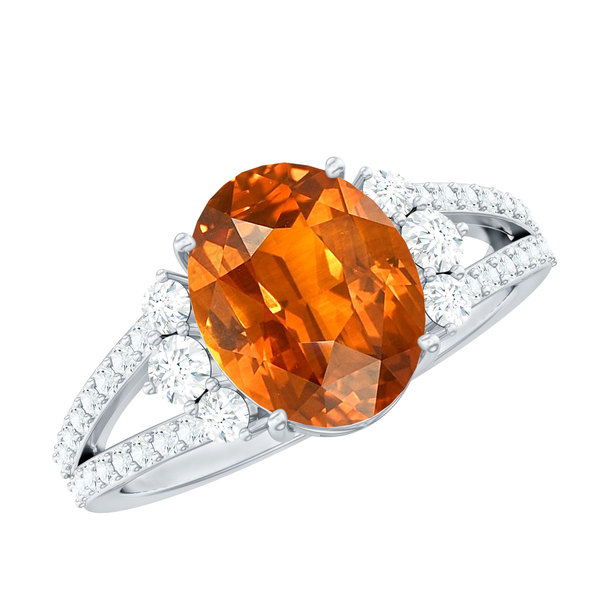 Classic Lab Created Orange Sapphire Oval Engagement Ring With Moissanite