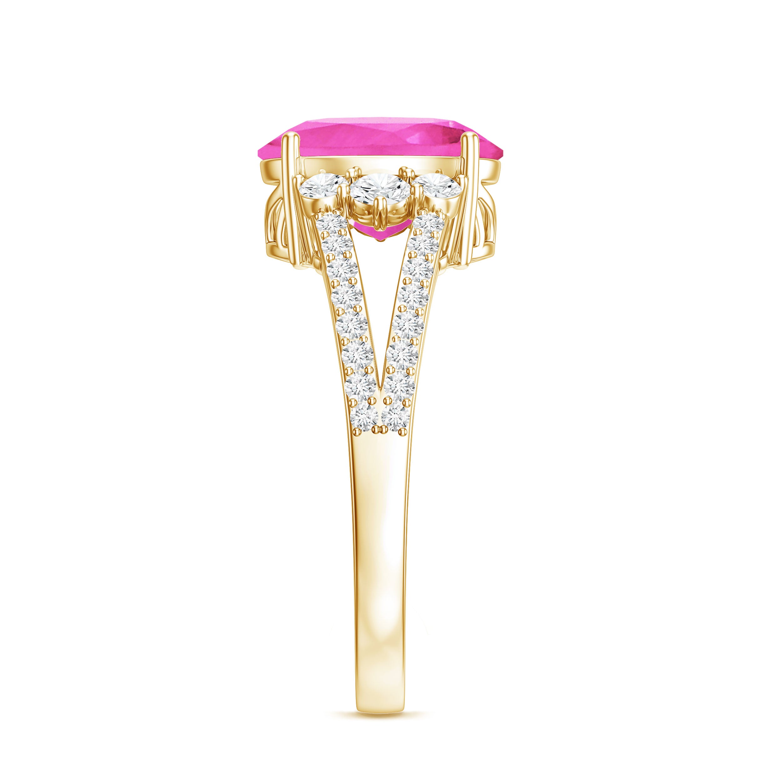 Certified 4 Carat Lab Created Pink Sapphire Oval Engagement Ring With Diamond AAAA - Rosec Jewels