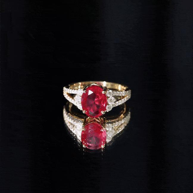 Certified 4 Carat Lab Grown Ruby Oval Engagement Ring With Diamond AAAA - Rosec Jewels