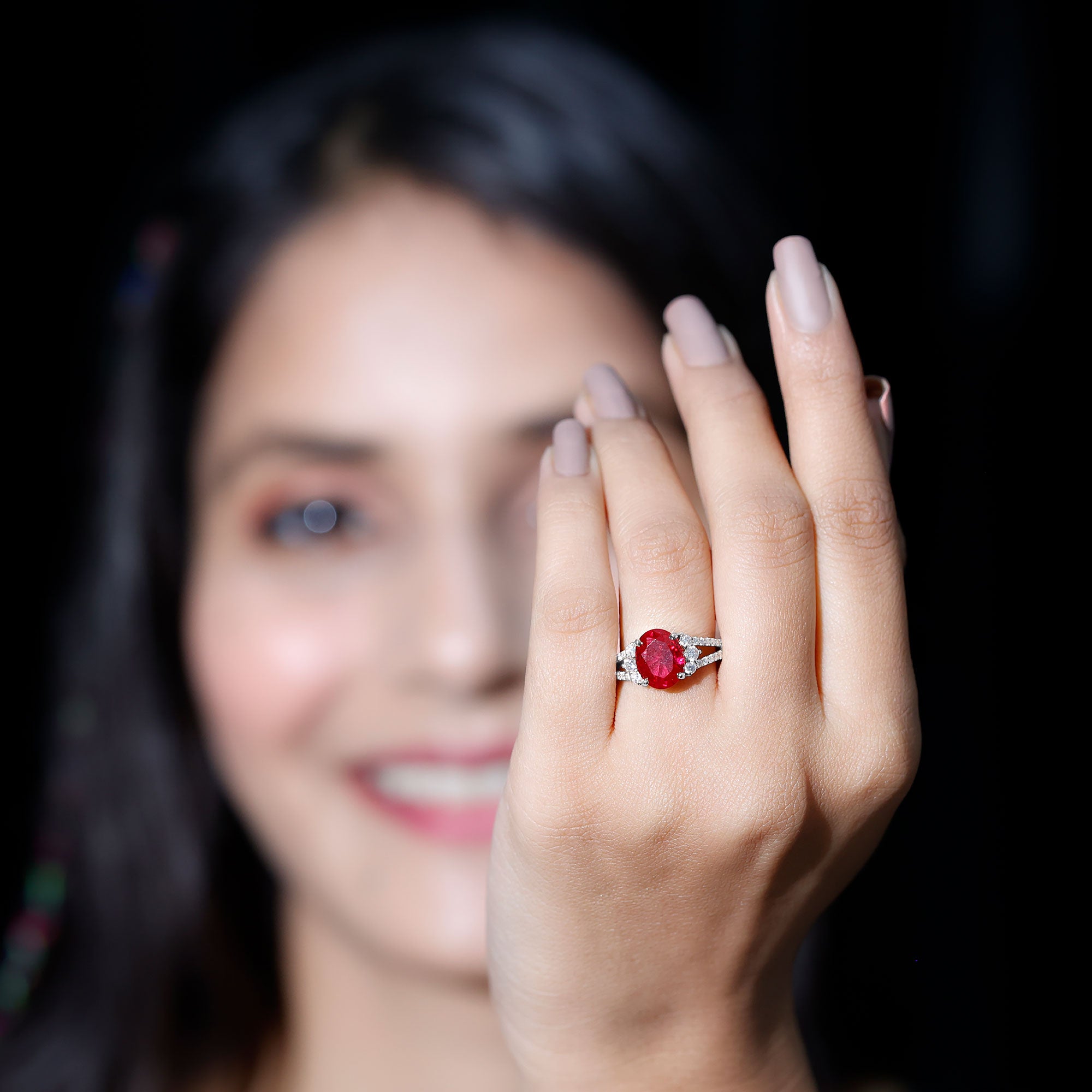 Certified 4 Carat Lab Grown Ruby Oval Engagement Ring With Diamond AAAA - Rosec Jewels