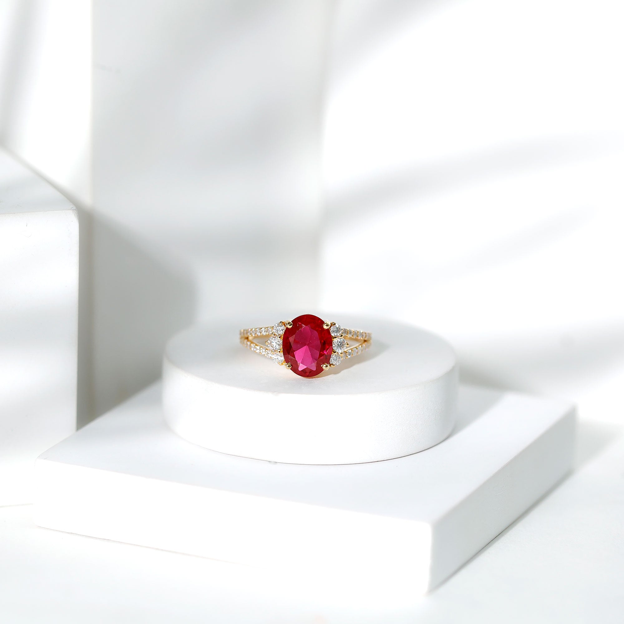 Certified 4 Carat Lab Grown Ruby Oval Engagement Ring With Diamond AAAA - Rosec Jewels