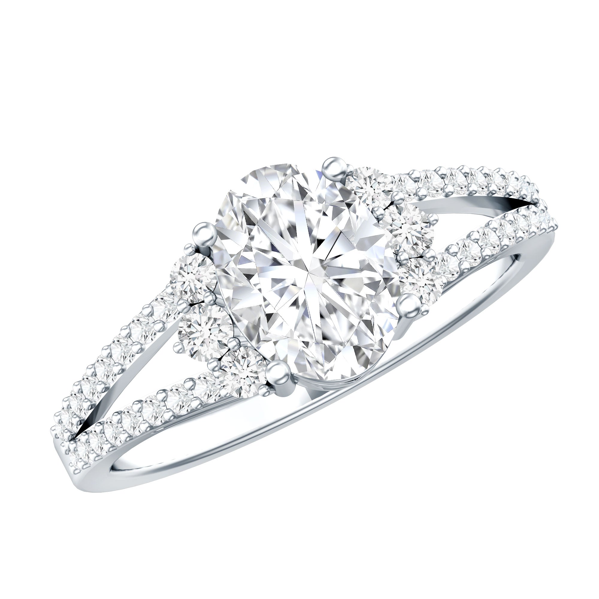 Solitaire Cubic Zirconia Oval Engagement Ring with Side Stones