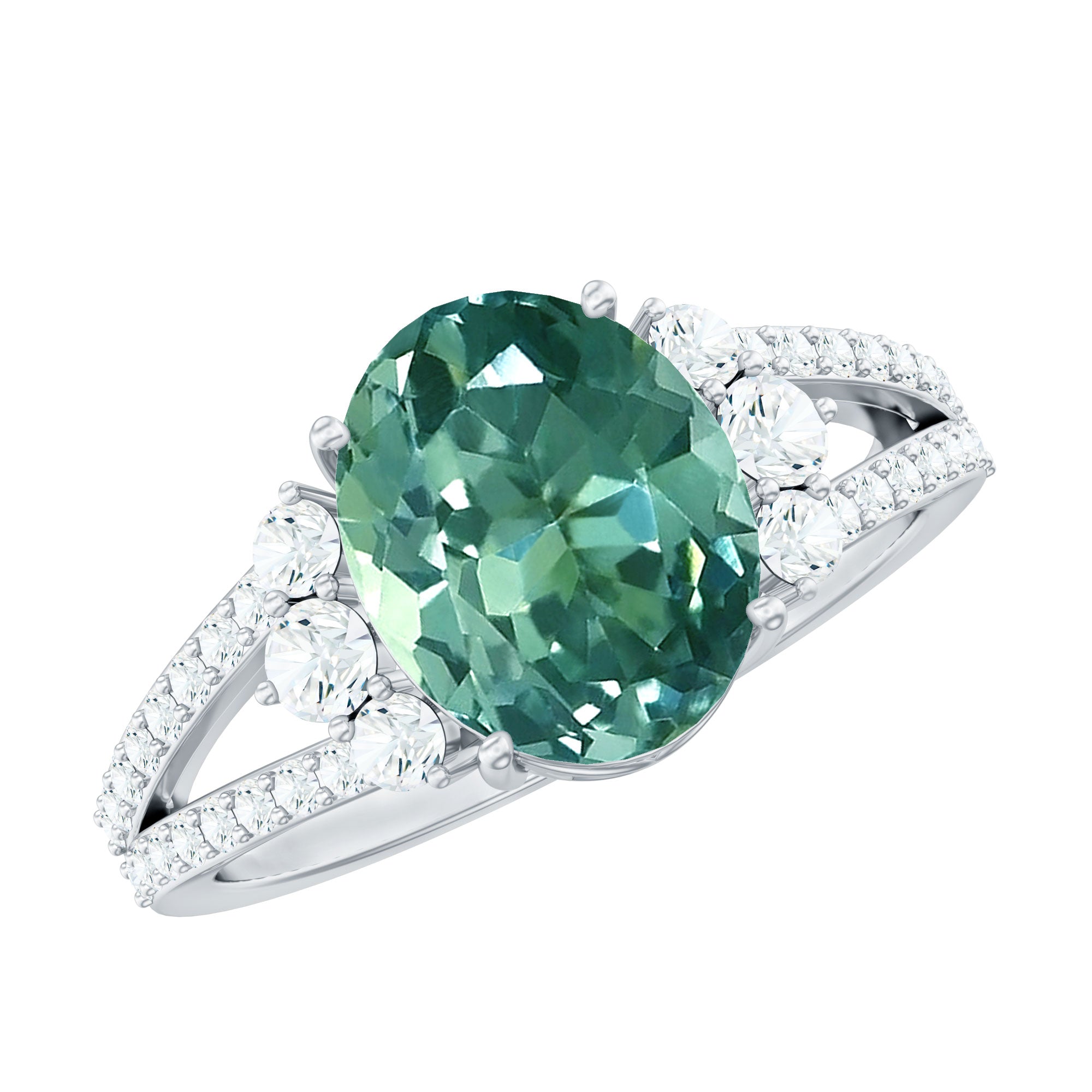 4 CT Lab Grown Green Sapphire Oval Engagement Ring with Moissanite