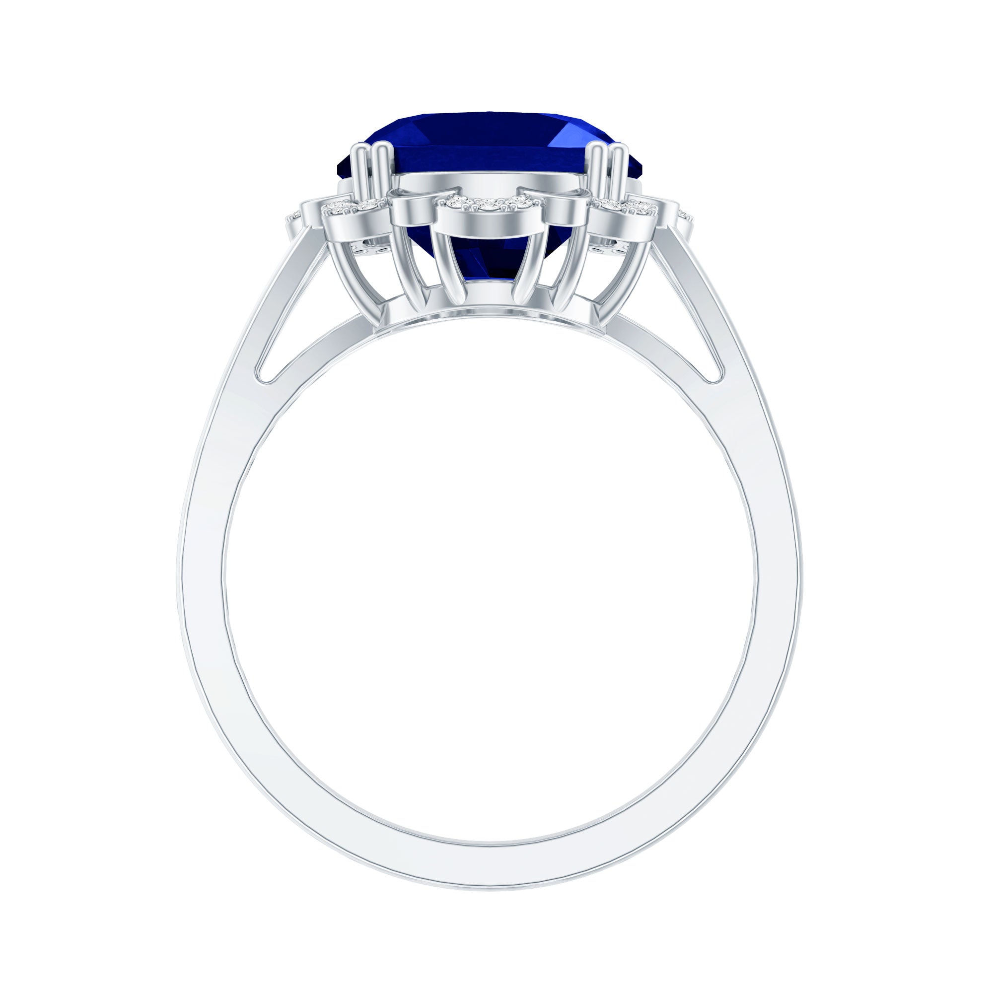 Certified 6 Carat Oval Lab Grown Blue Sapphire Retro Engagement Ring with Diamond AAAA - Rosec Jewels