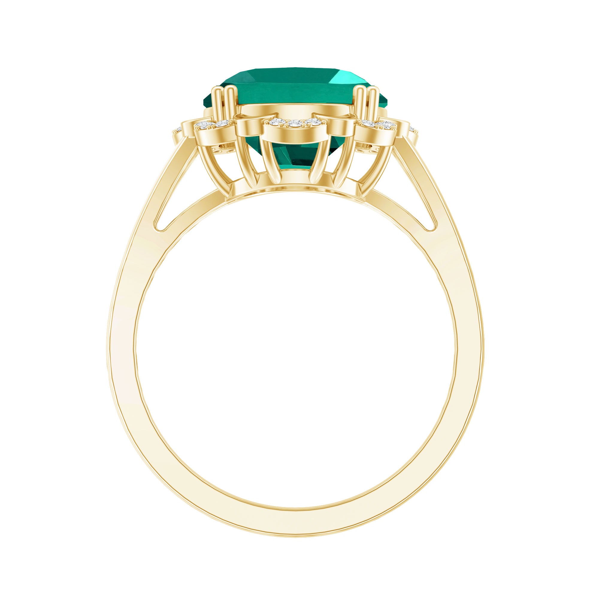 Vintage Looking 10X12mm Lab Created Emerald Engagement Ring with Diamond AAAA - Rosec Jewels