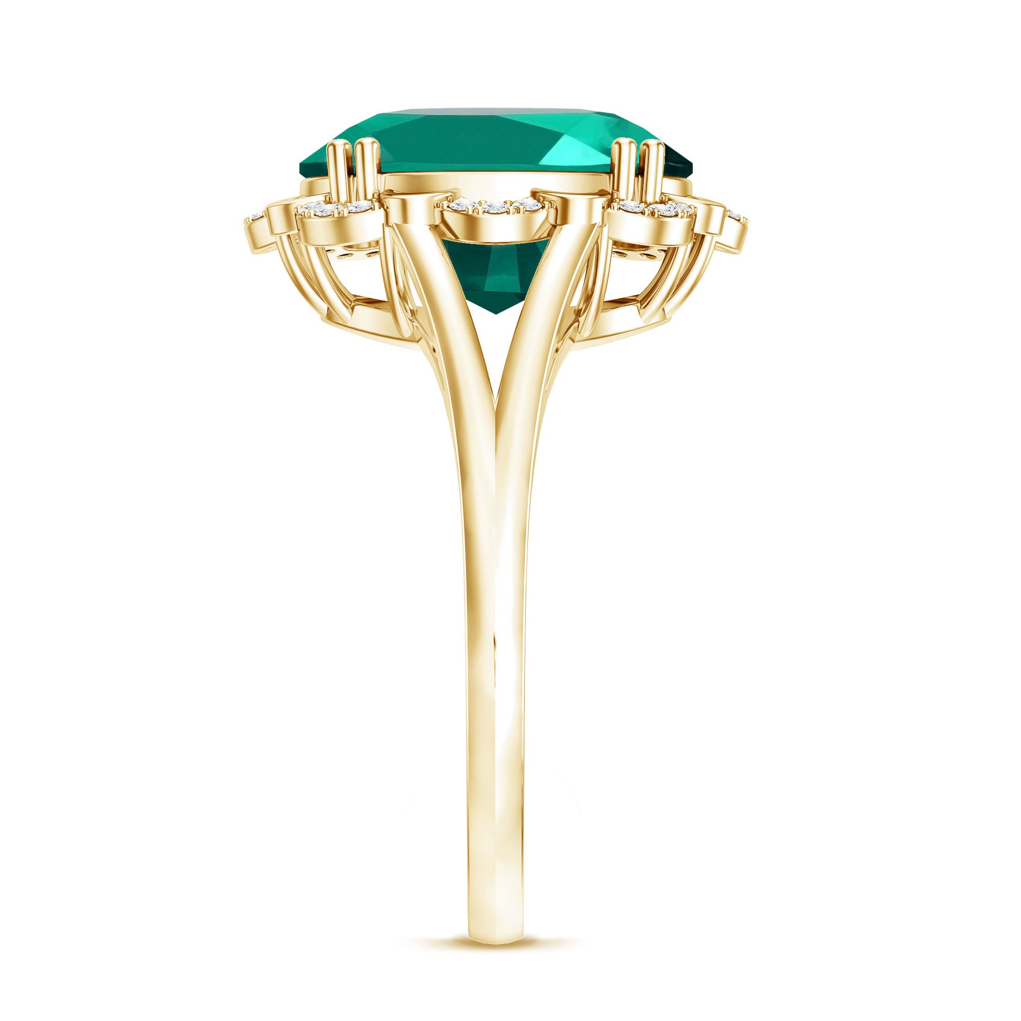 Vintage Looking 10X12mm Lab Created Emerald Engagement Ring with Diamond AAAA - Rosec Jewels