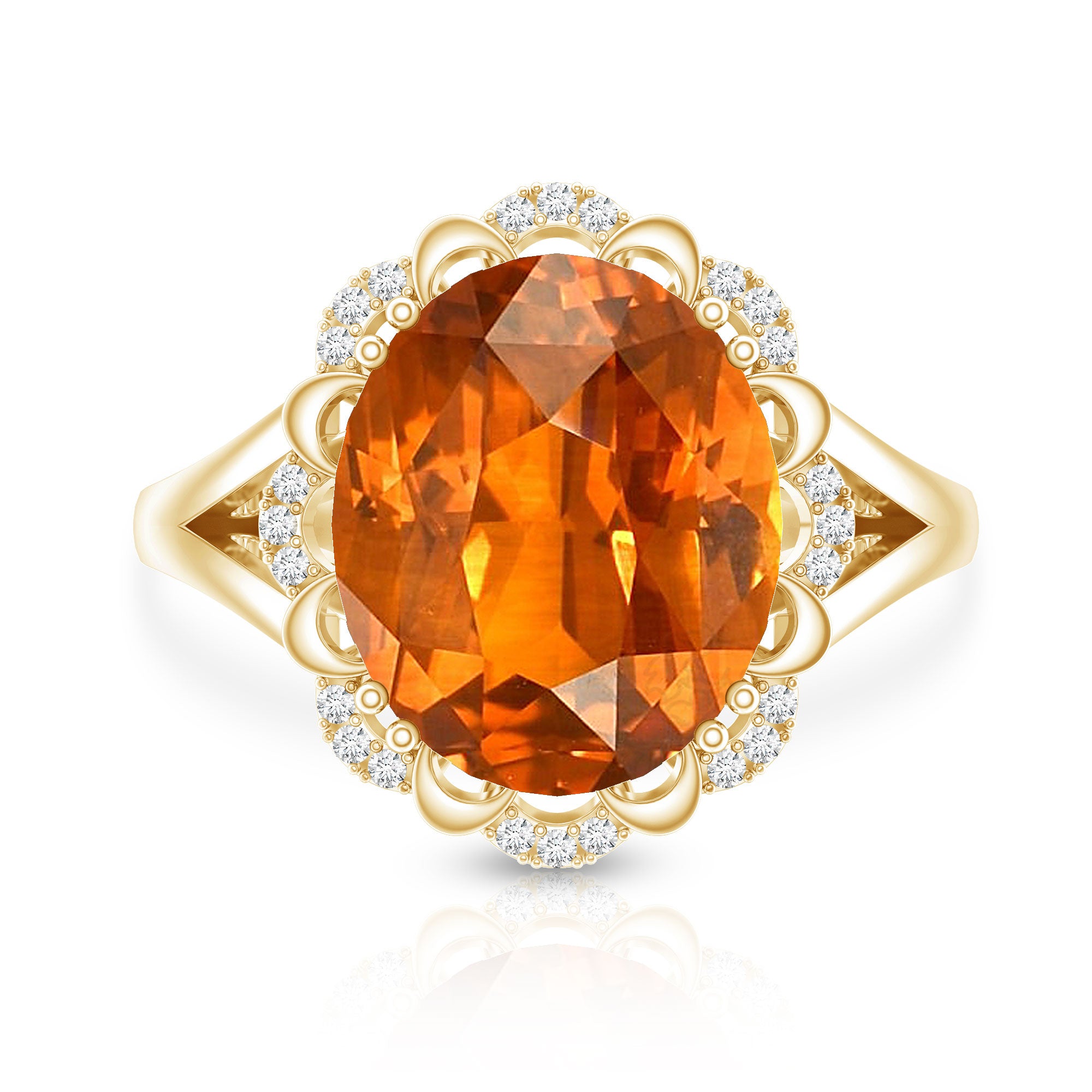 Certified 6 Carat Lab Grown Orange Sapphire Oval Engagement Ring with Diamond AAAA - Rosec Jewels