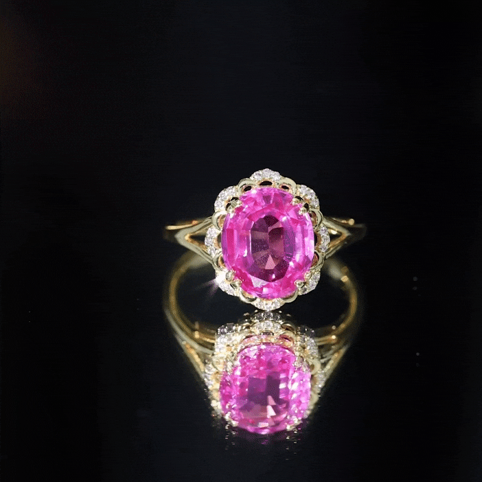 Oval Lab Created Pink Sapphire Huge Engagement Ring with Diamond AAAA - Rosec Jewels
