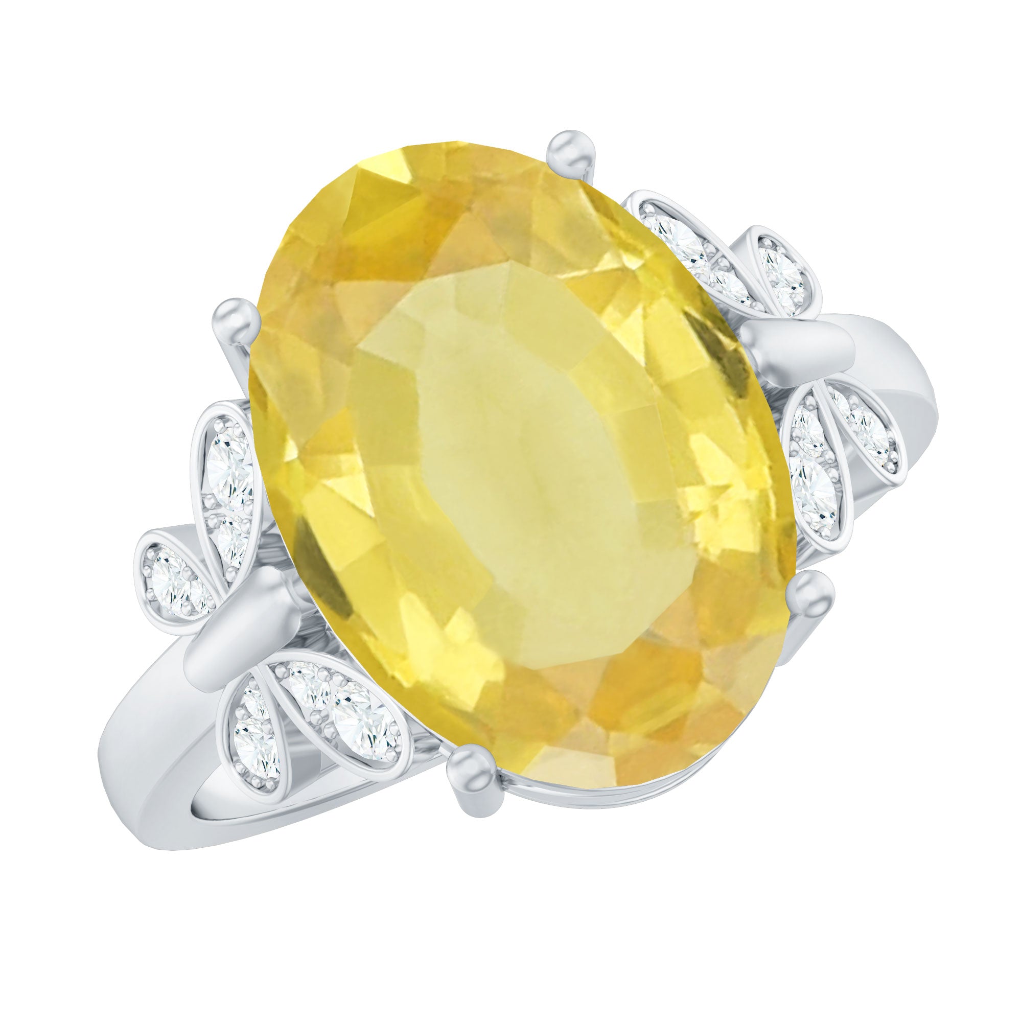 Oval Created Yellow Sapphire Solitaire Engagement Ring