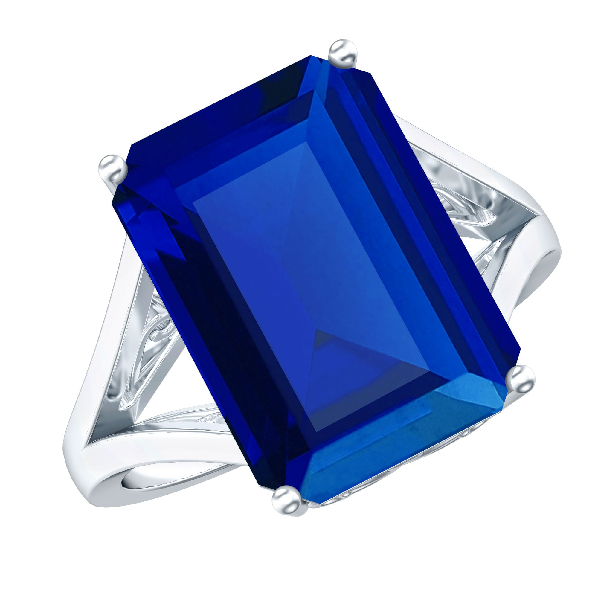9 Carat Lab Grown Blue Sapphire Emerald Cut Engagement Ring