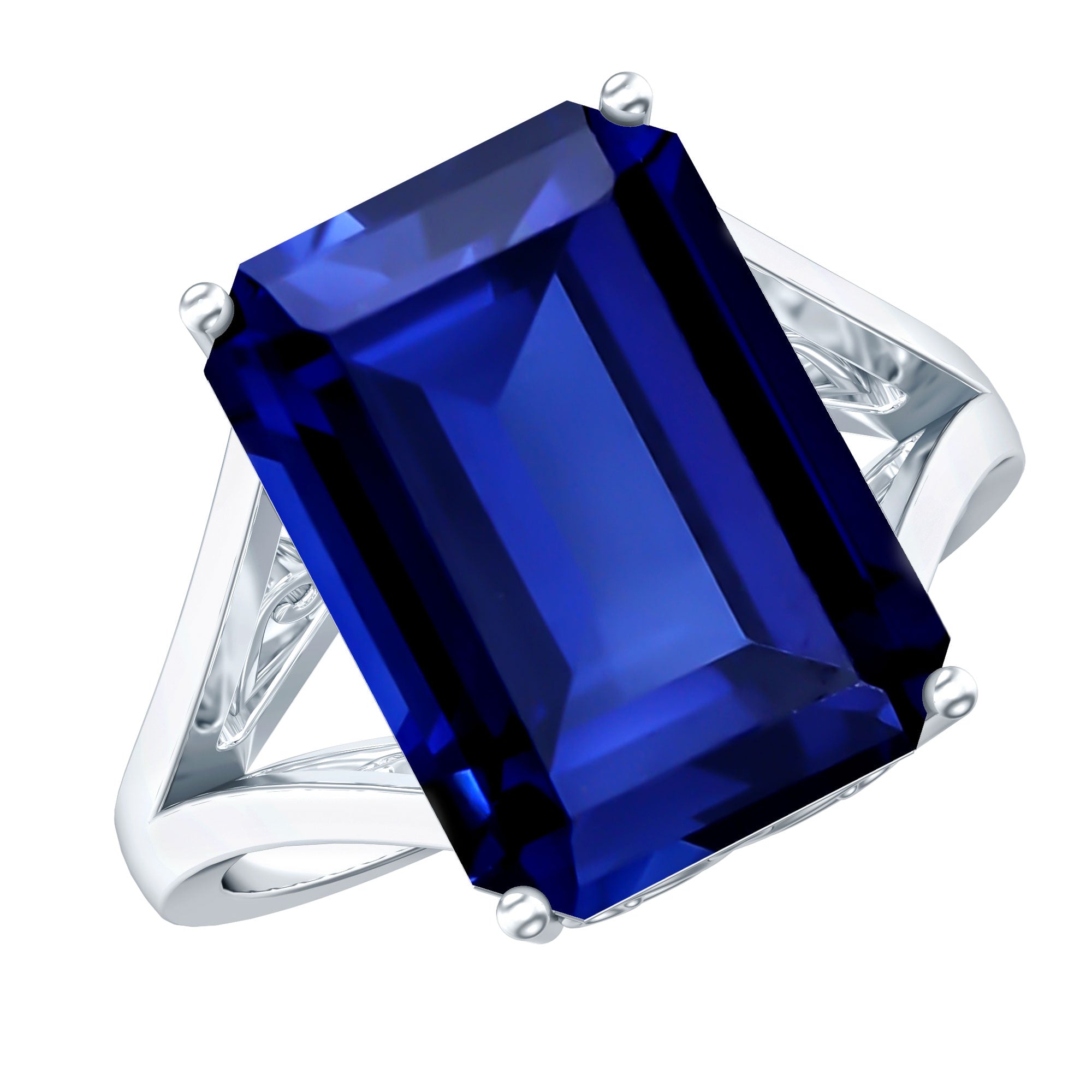 9 Carat Lab Grown Blue Sapphire Emerald Cut Engagement Ring AAAA - Rosec Jewels