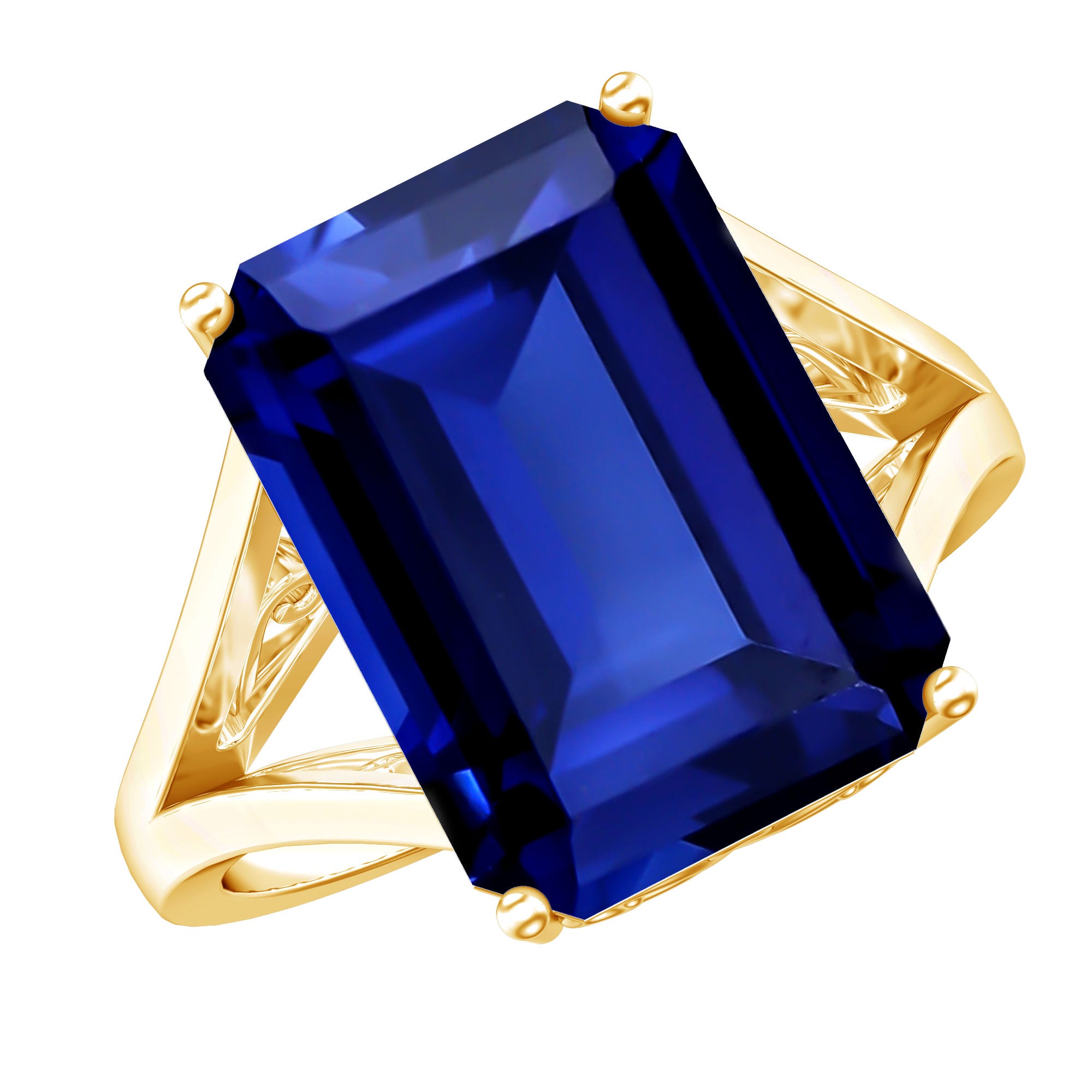 9 Carat Lab Grown Blue Sapphire Emerald Cut Engagement Ring AAAA - Rosec Jewels