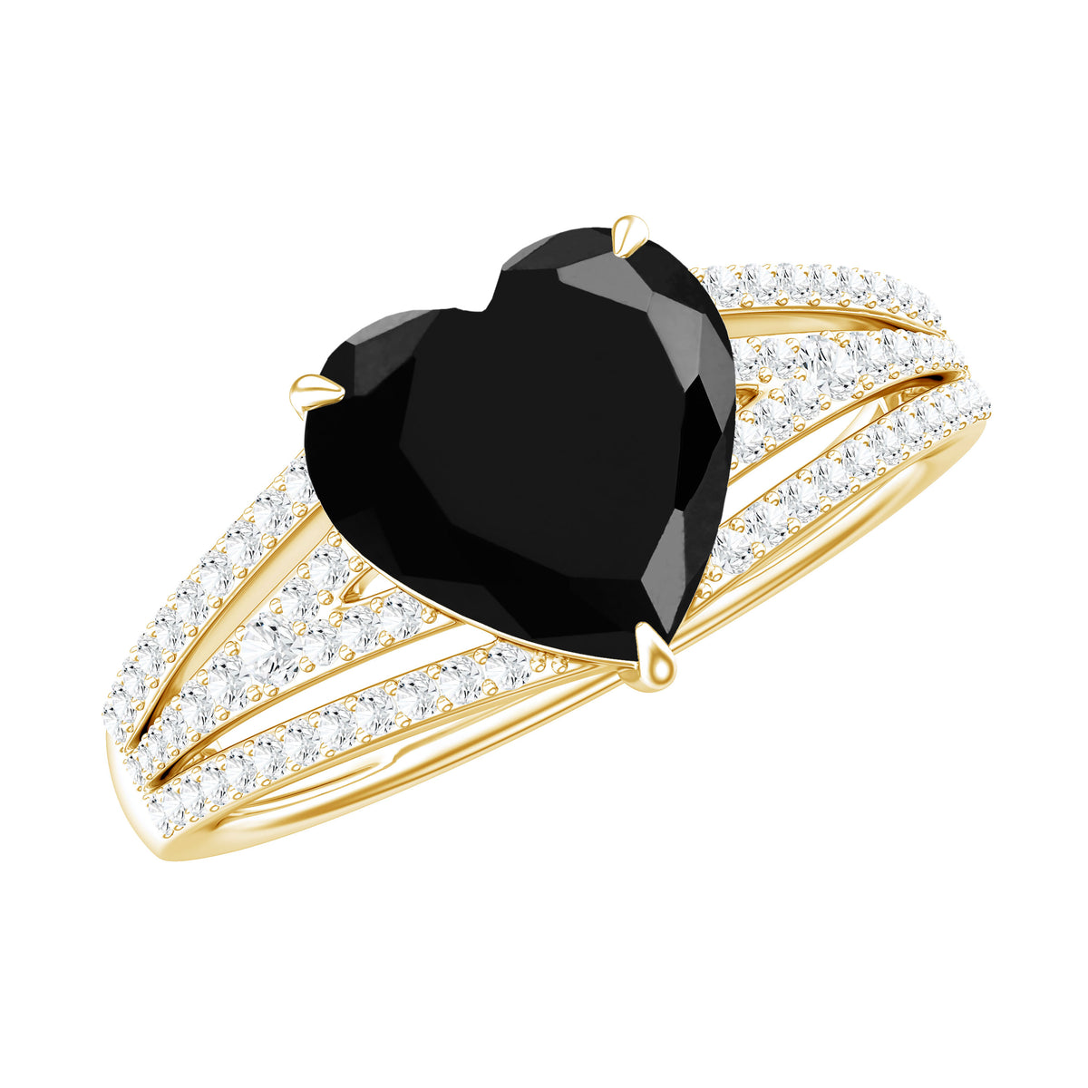 Certified 2.4 Carat Lab Grown Black Diamond Heart Engagement Ring with White Diamond Split Shank AAAA ( Synthetic ) - Rosec Jewels
