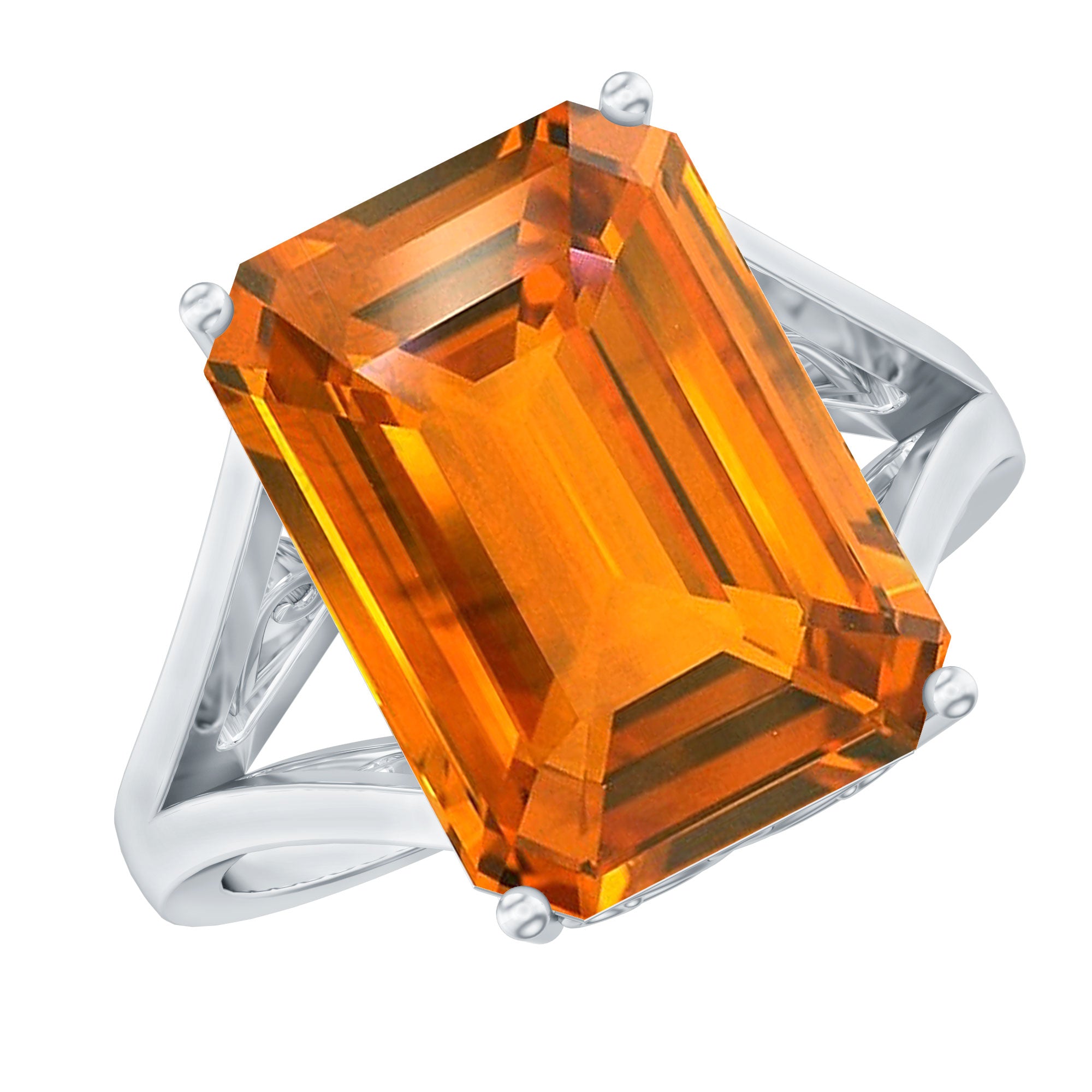 Solitaire Created Orange Sapphire Split Shank Engagement Ring