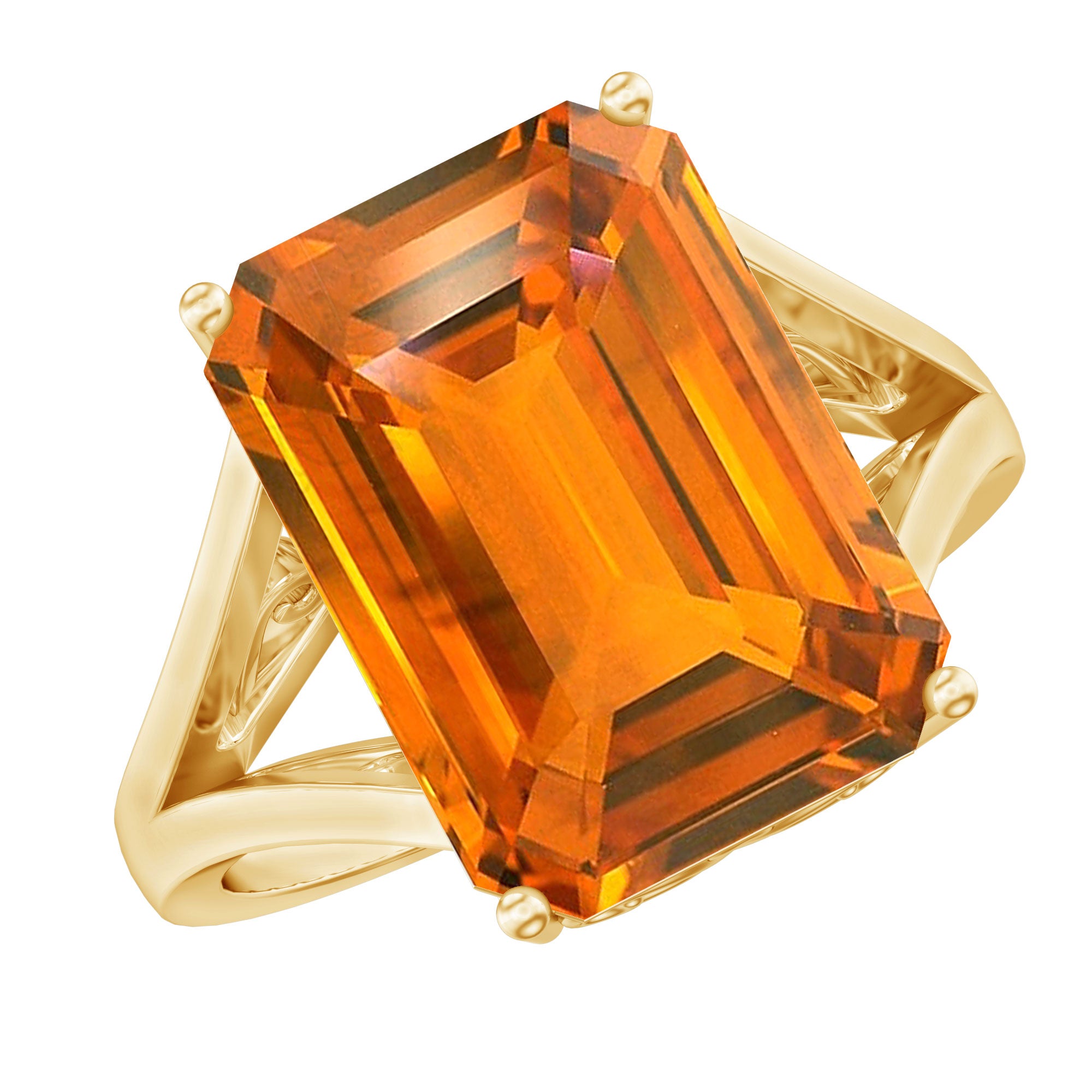 9 Carat Lab Grown Orange Sapphire Emerald Cut Engagement Ring with Split Shank AAAA - Rosec Jewels