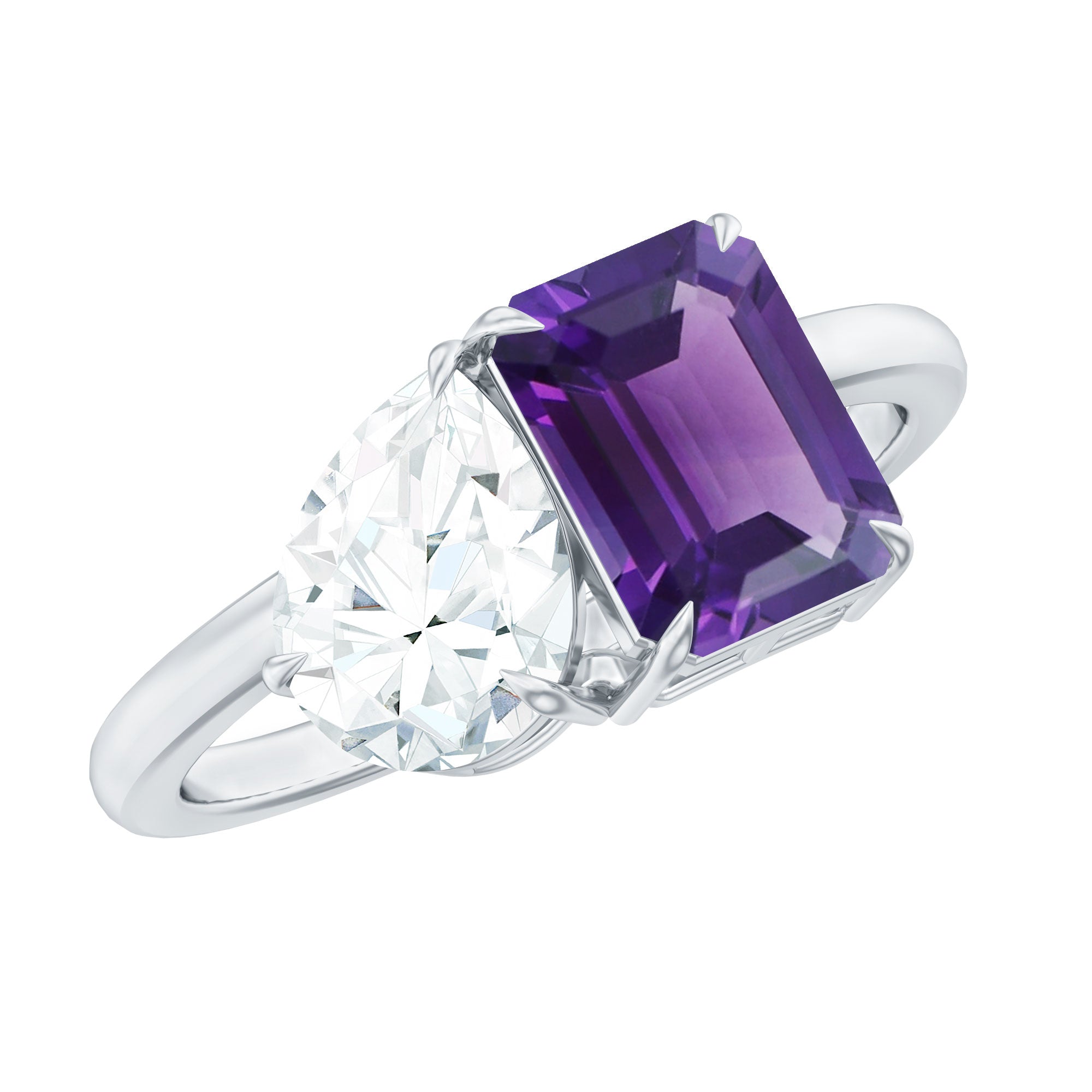 Bague Toi Et Moi Véritable Améthyste et Moissanite