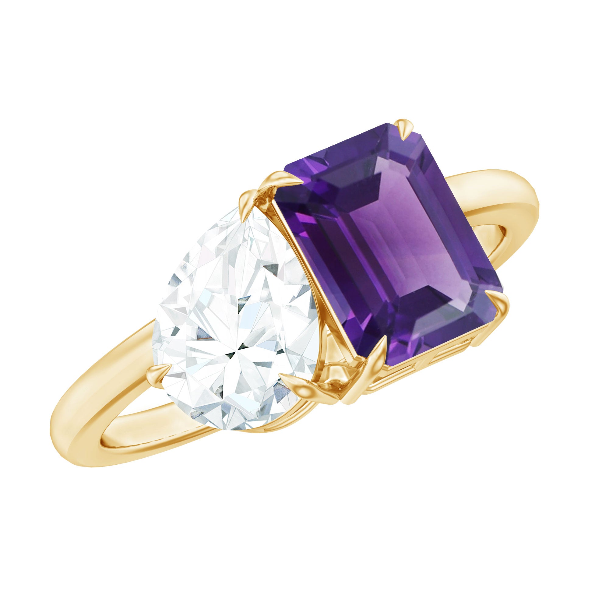 Certified Real Amethyst Toi Et Moi Engagement Ring with Moissanite AAA - Rosec Jewels