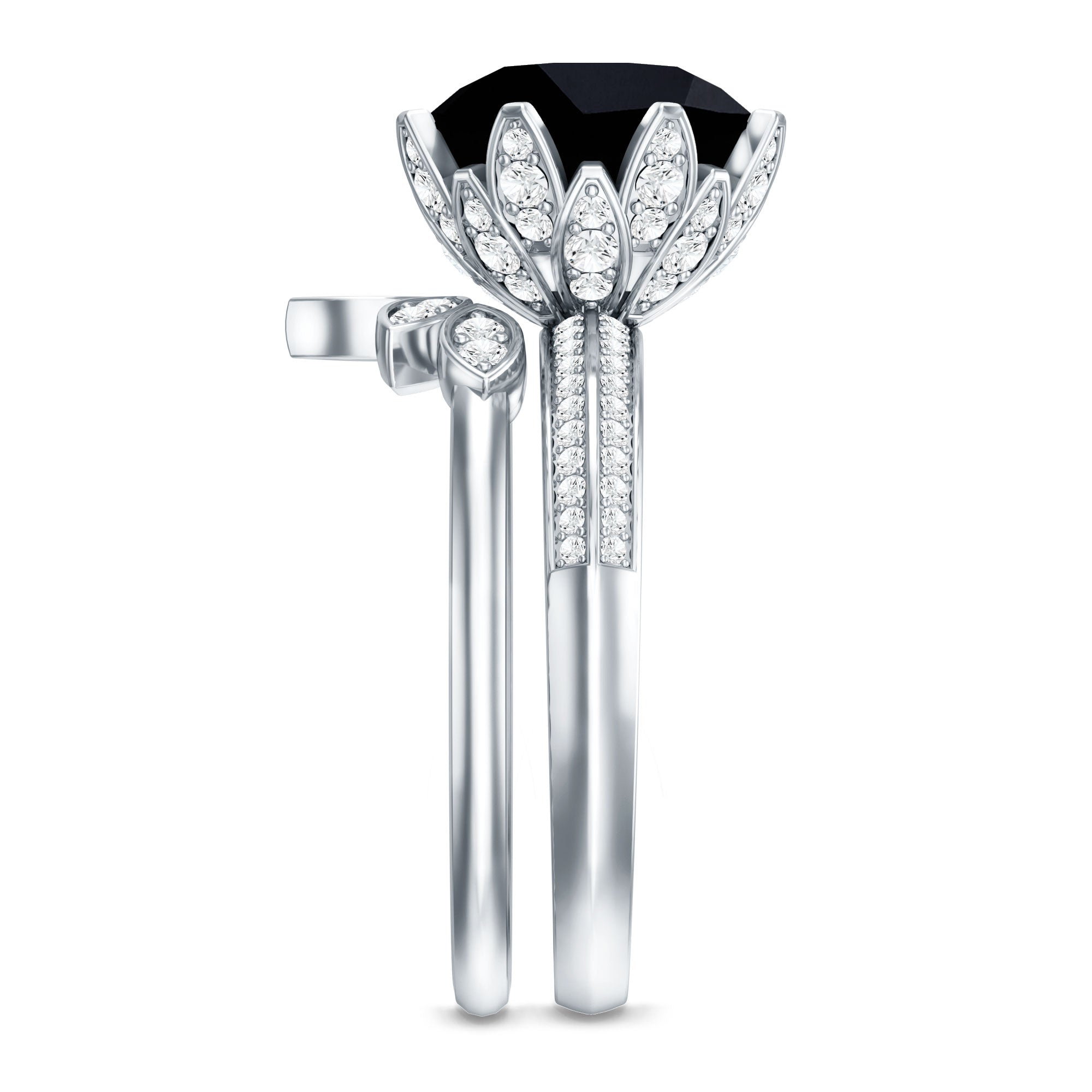 Nature Inspired 4.5 Carat Lab Grown Black and White Diamond Wedding Engagement Ring Set AAAA ( Synthetic ) - Rosec Jewels