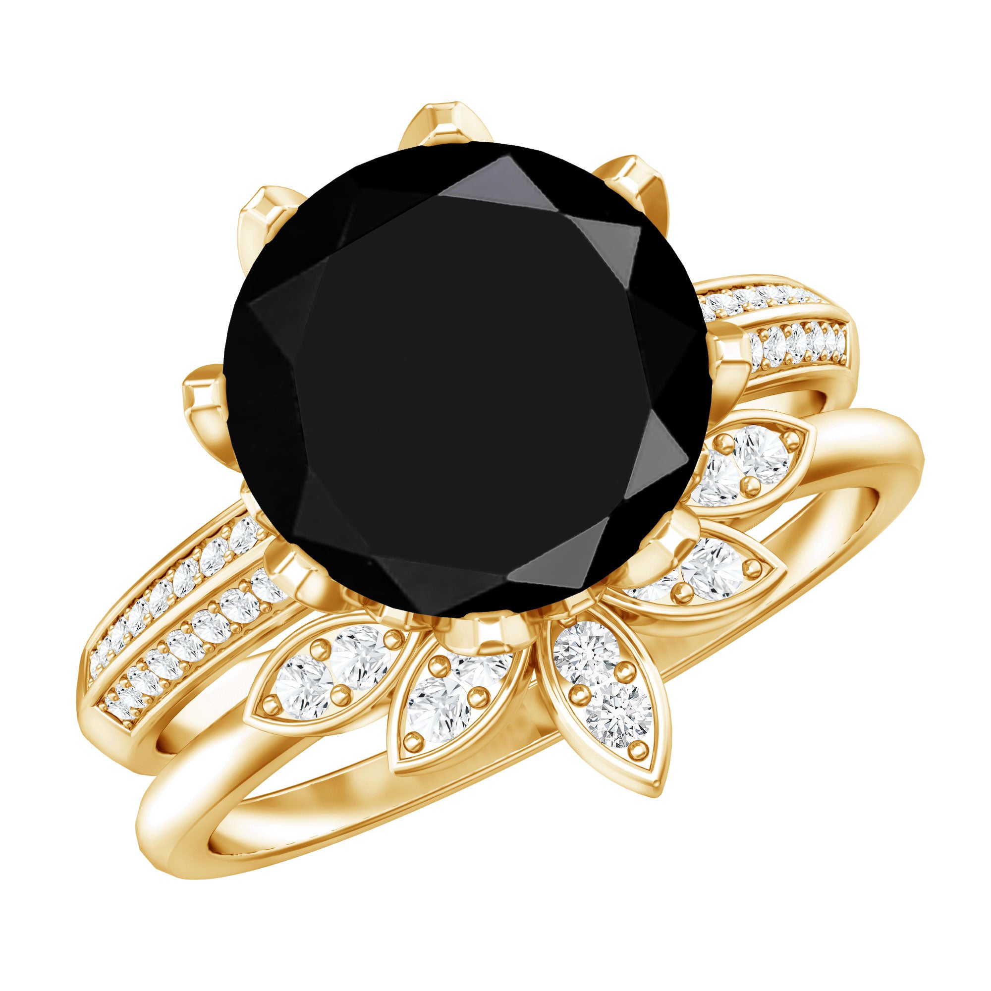 Nature Inspired 4.5 Carat Lab Grown Black and White Diamond Wedding Engagement Ring Set AAAA ( Synthetic ) - Rosec Jewels