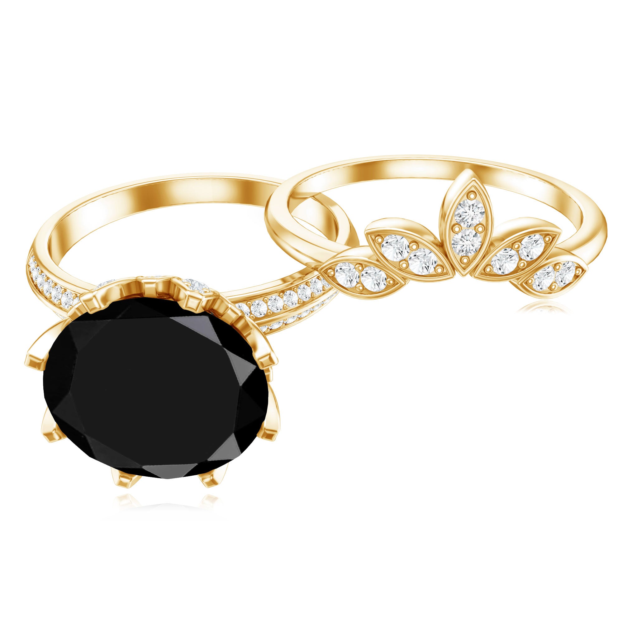 Nature Inspired 4.5 Carat Lab Grown Black and White Diamond Wedding Engagement Ring Set AAAA ( Synthetic ) - Rosec Jewels