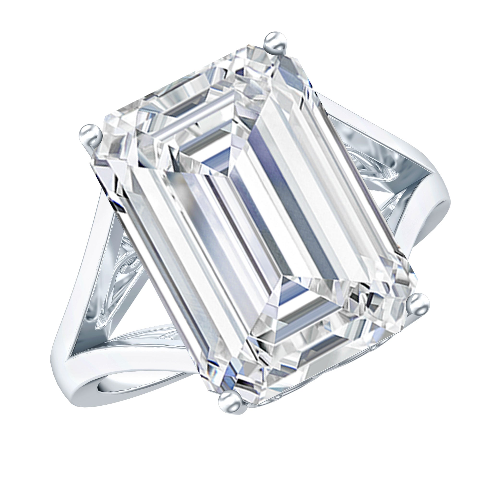 Certified 10X14 MM Emerald Cut Cubic Zirconia Solitaire Engagement Ring