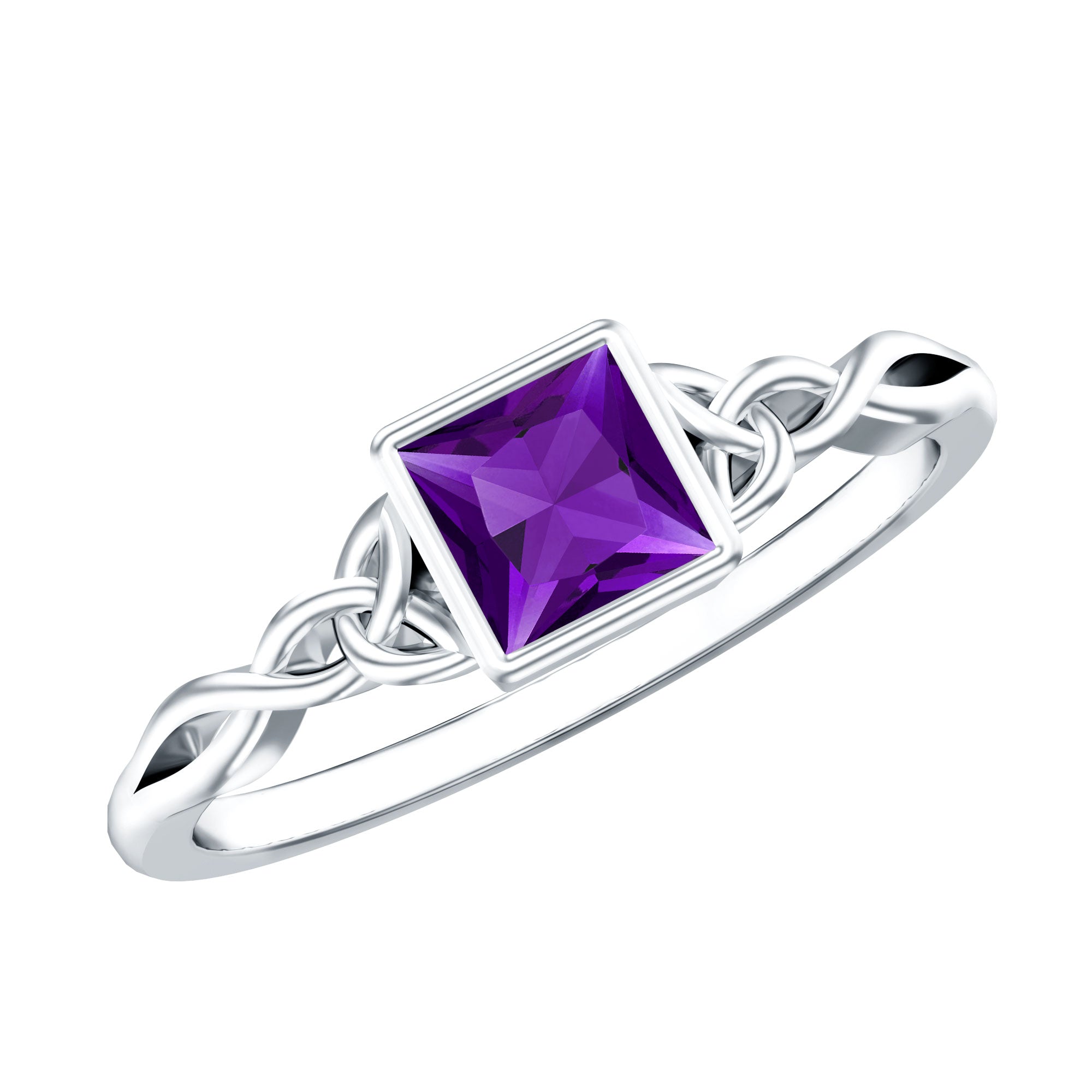 1.2 Carat Princess Cut Amethyst Promise Ring with Celtic Knot AAA - Rosec Jewels