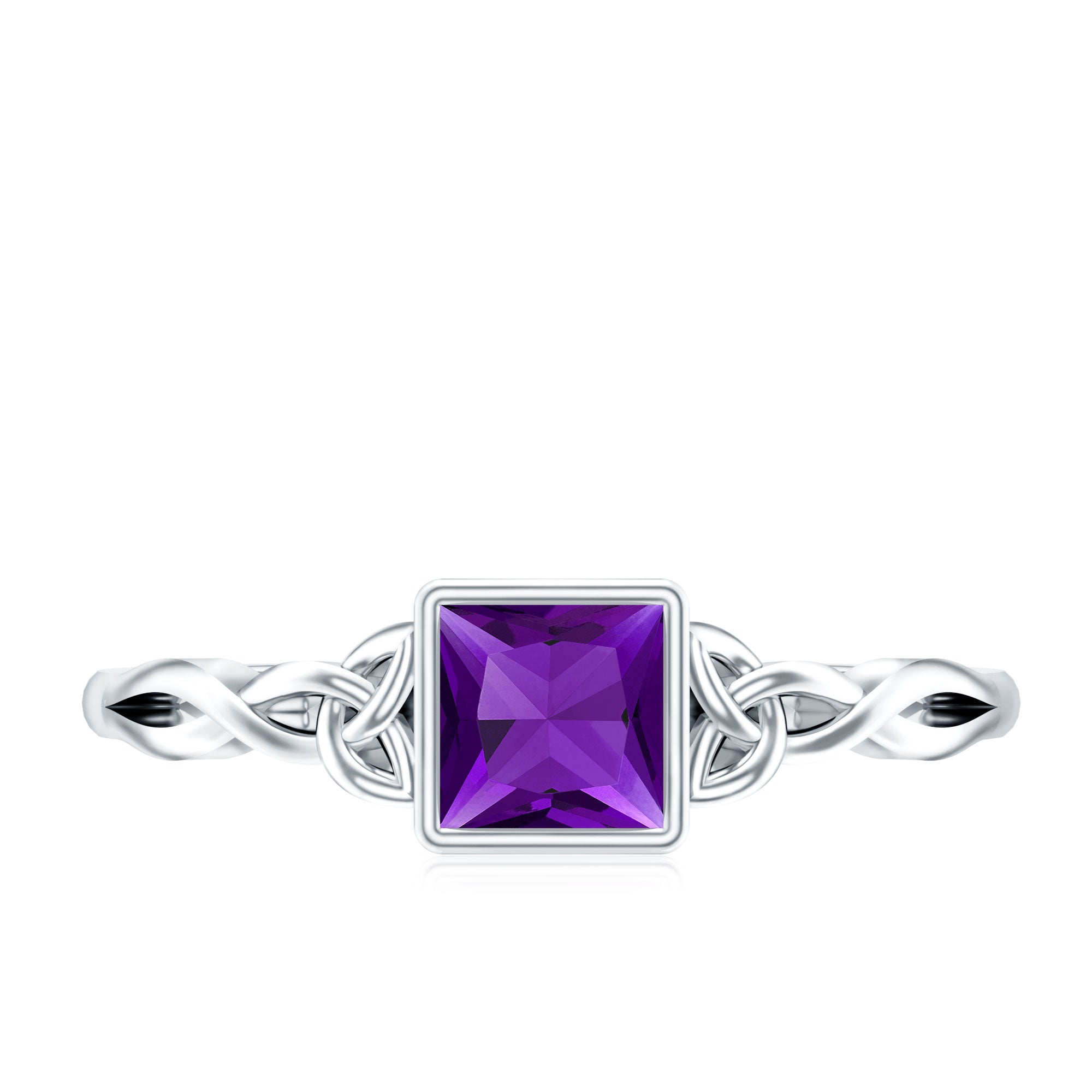 1.2 Carat Princess Cut Amethyst Promise Ring with Celtic Knot AAA - Rosec Jewels