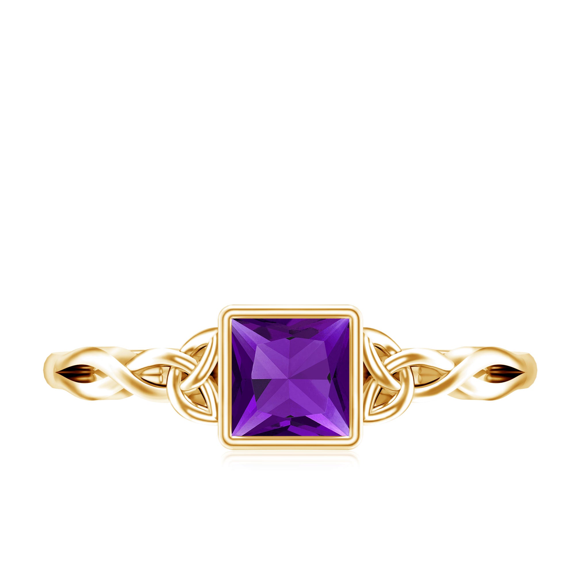 1.2 Carat Princess Cut Amethyst Promise Ring with Celtic Knot AAA - Rosec Jewels