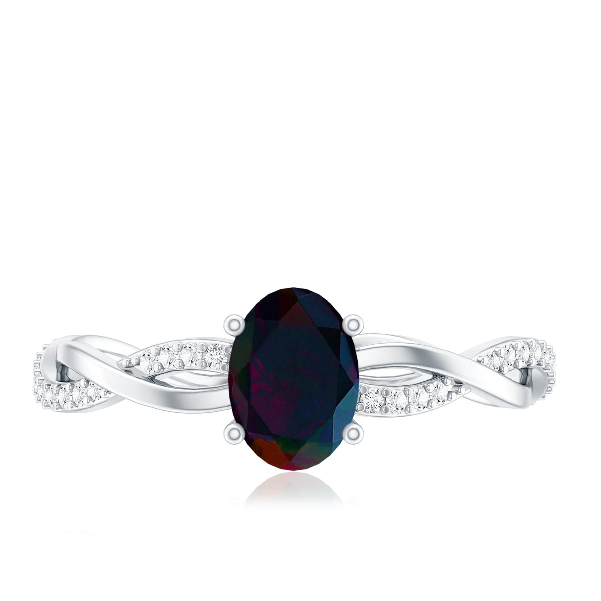 Oval Black Opal and Diamond Braided Engagement Ring AAA - Rosec Jewels